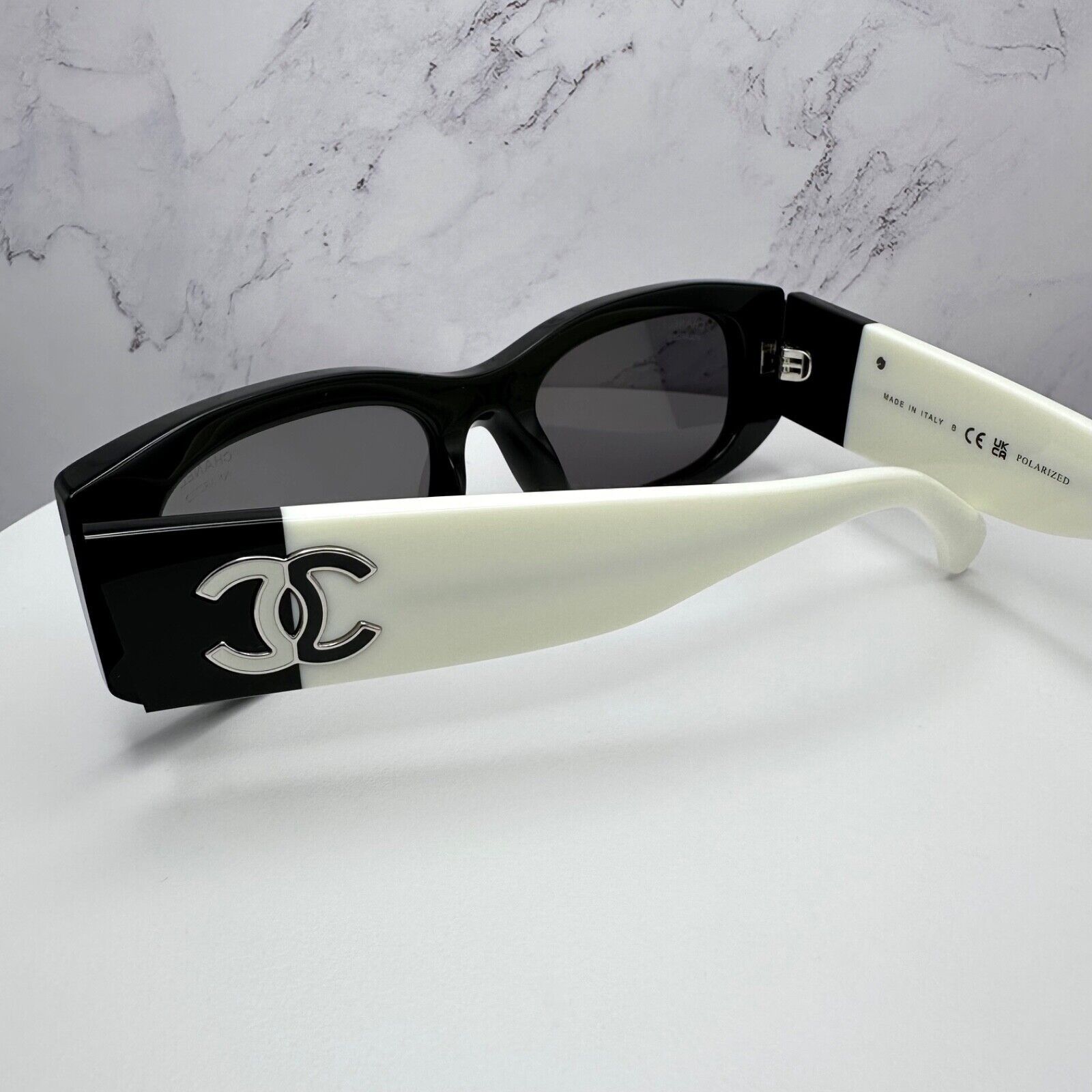 New CHANEL Sunglasses Black White Polarized CC Logo