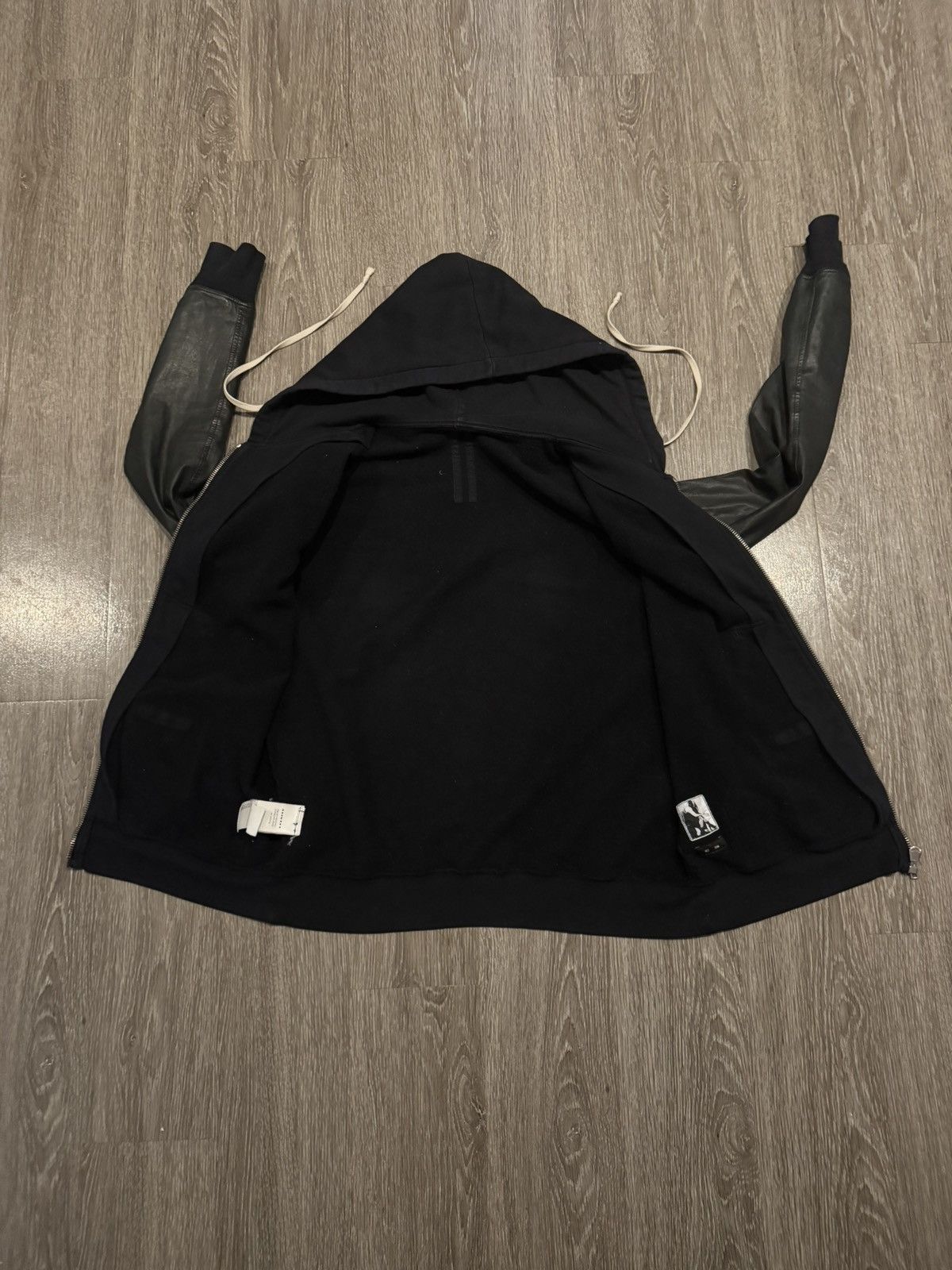 Rick Owens × Rick Owens Drkshdw Rick Owens 2013 Leather Sleeve Zip Hoodie DRKSHDW Medium Size US M / EU 48-50 / 2 - 5 Thumbnail