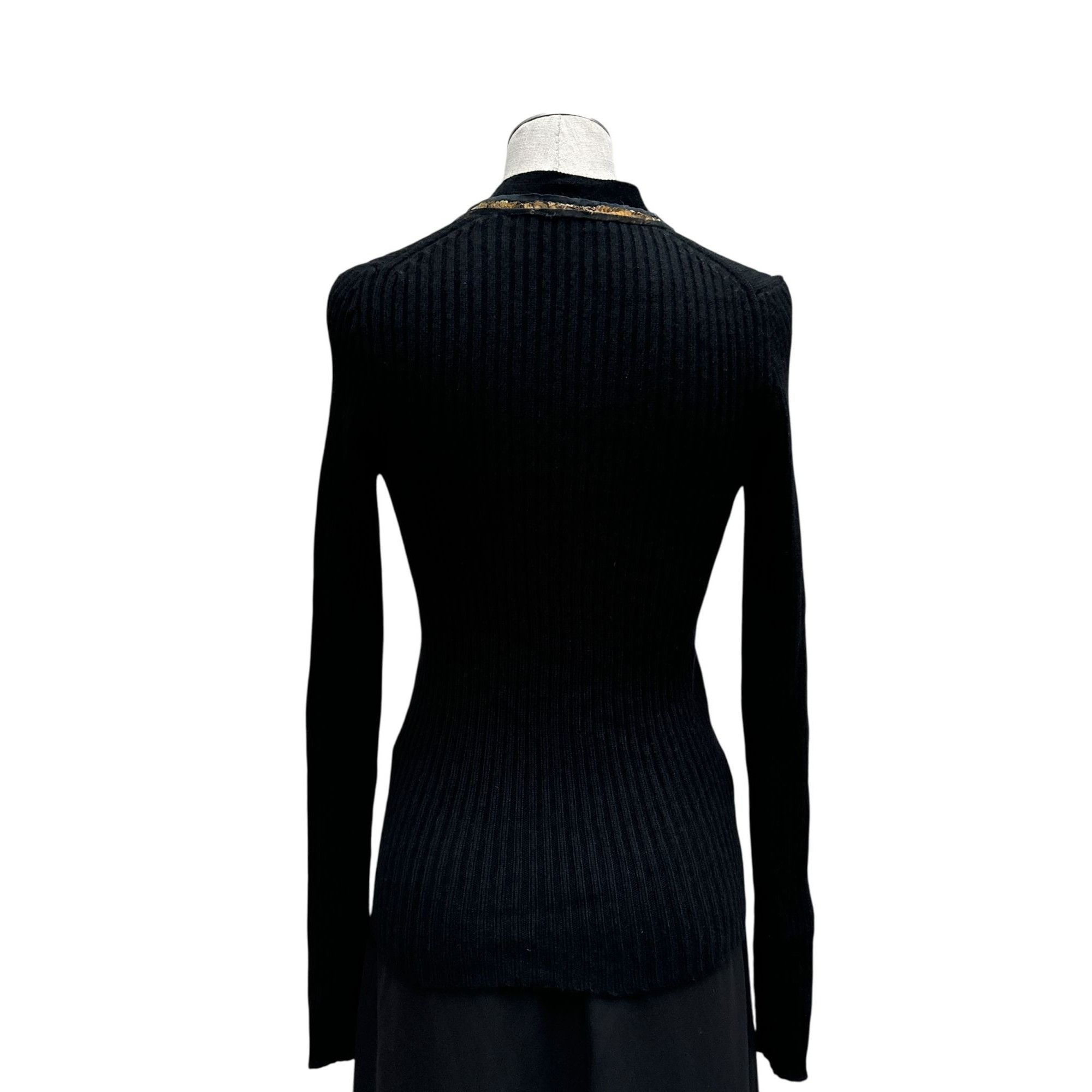 Prada Prada Black Ribbed Wool Cardigan with Sequin Trim Size IT 3 Size XS / US 0-2 / IT 36-38 - 4 Thumbnail