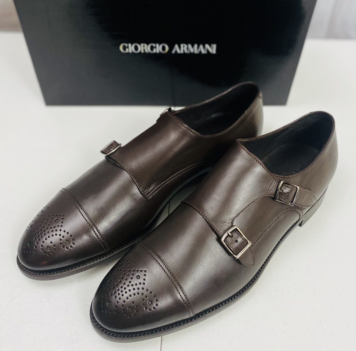 Giorgio Armani Giorgio Armani 🇮🇹 Dk Brown Leather Double Monk Strap 12 New Size US 12 / EU 45 - 13 Thumbnail