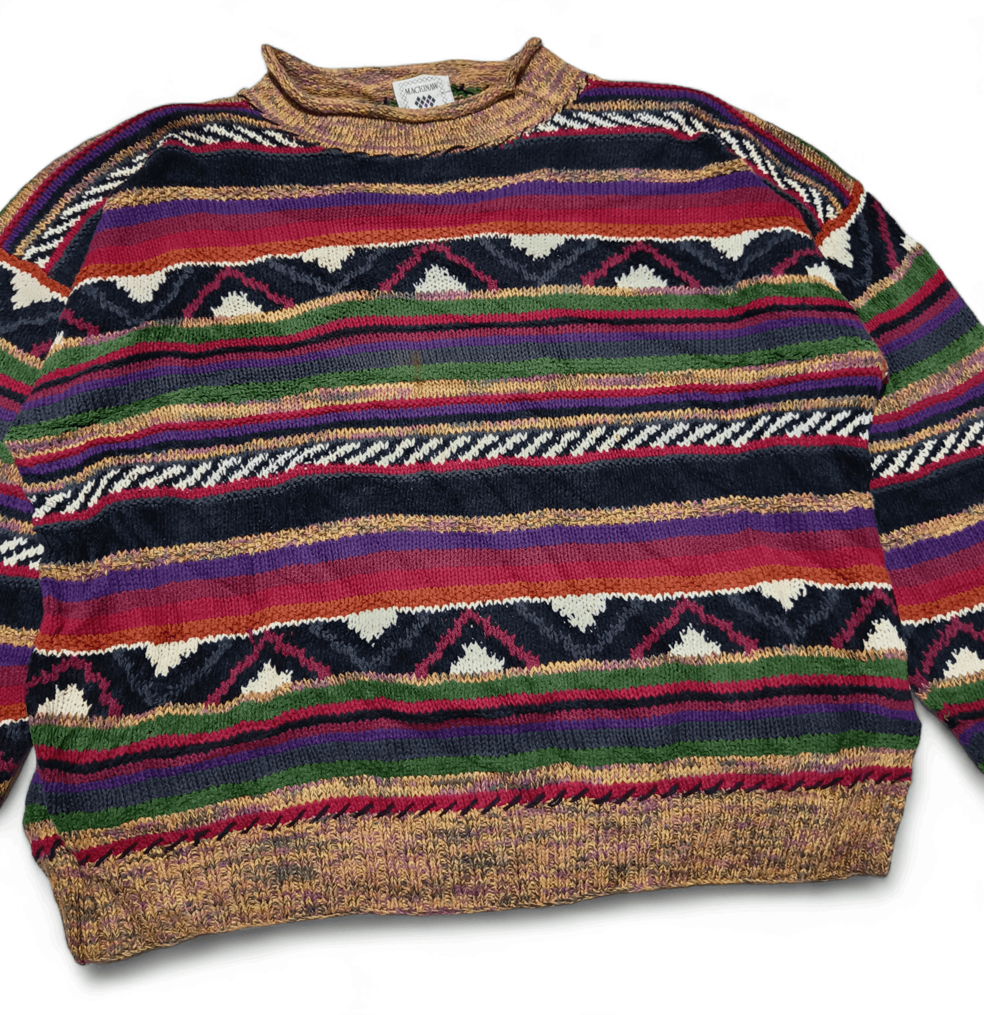 Other Vintage 80s MACKINAW Hand Knitted Ethnic Pattern Sweater Size US L / EU 52-54 / 3 - 3 Thumbnail