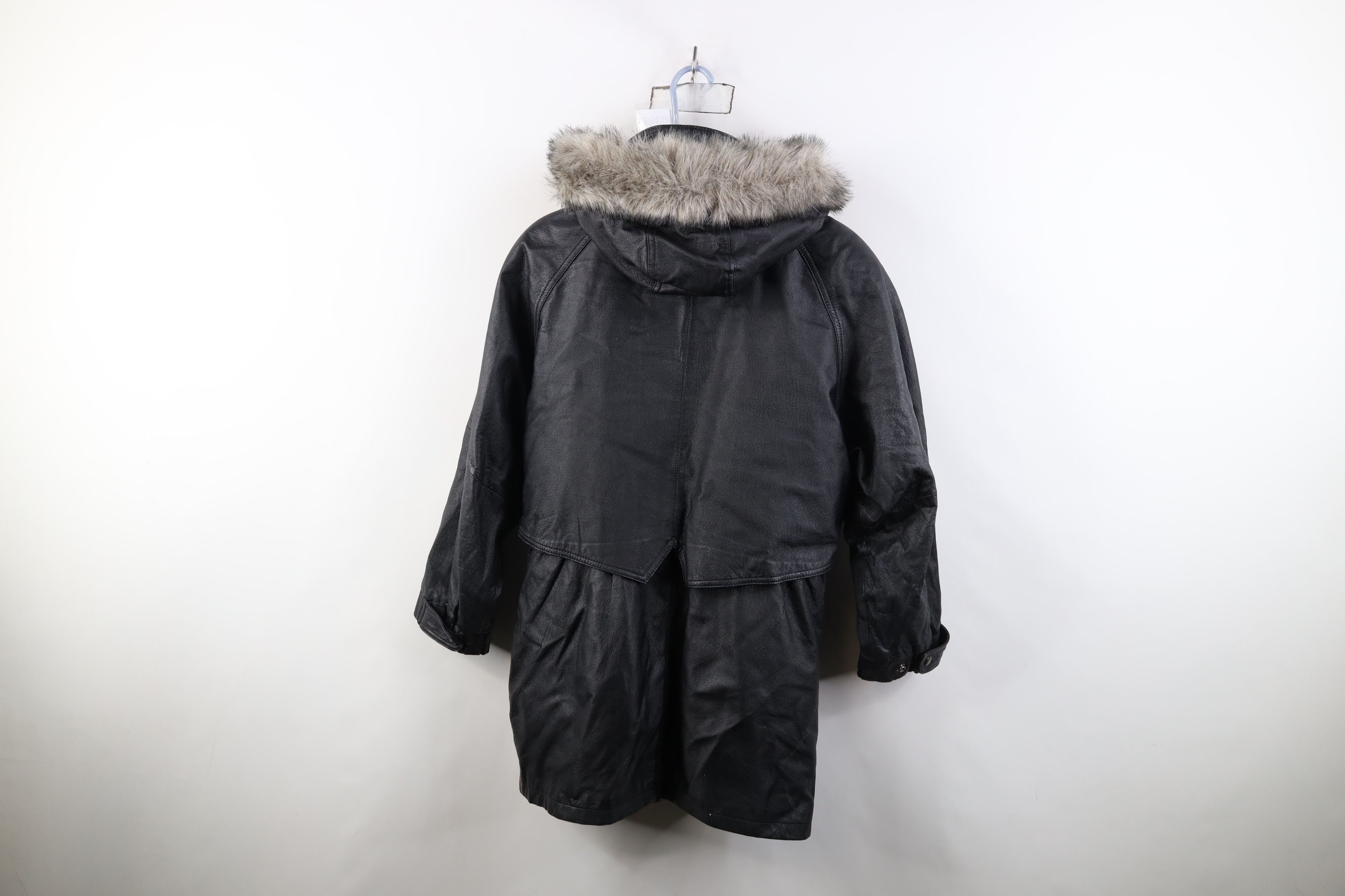 Vintage Vintage 90s Streetwear Hooded Toggle Button Leather Jacket Size M / US 6-8 / IT 42-44 - 14 Thumbnail