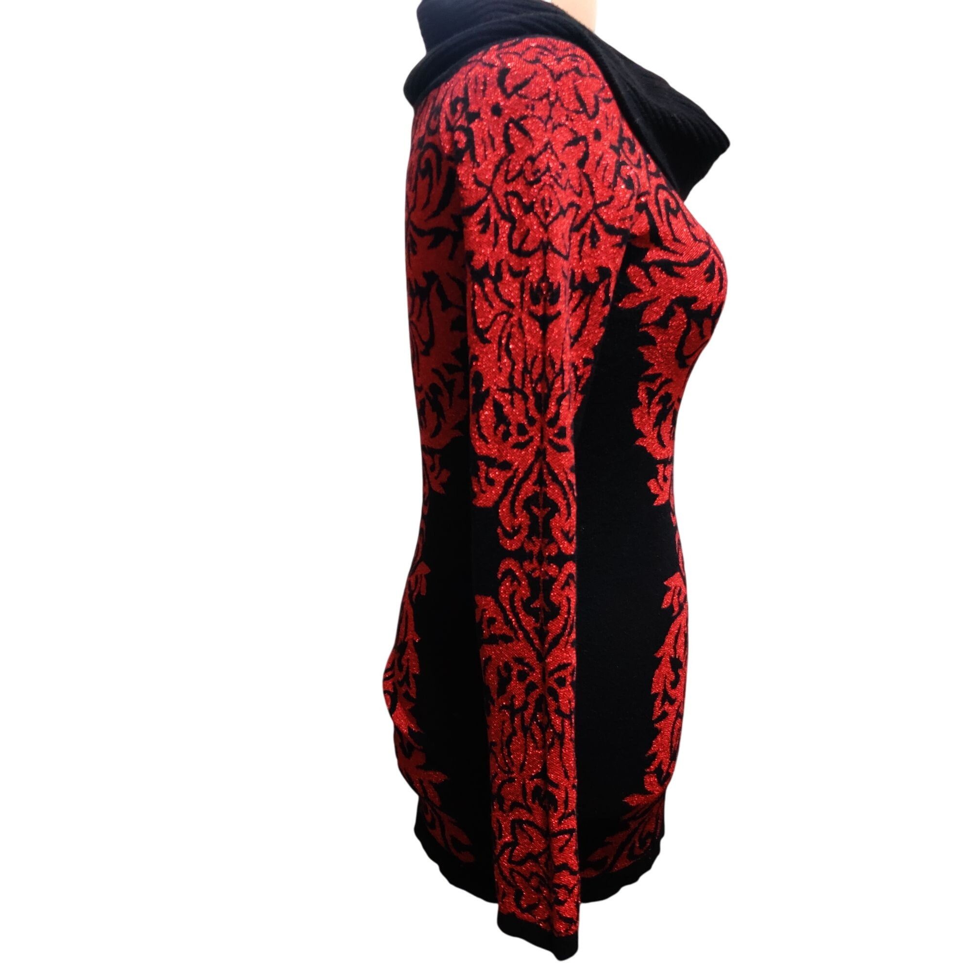Other INC International Concepts L Red Black Baroque Knit Off Shou Size L / US 10 / IT 46 - 4 Thumbnail