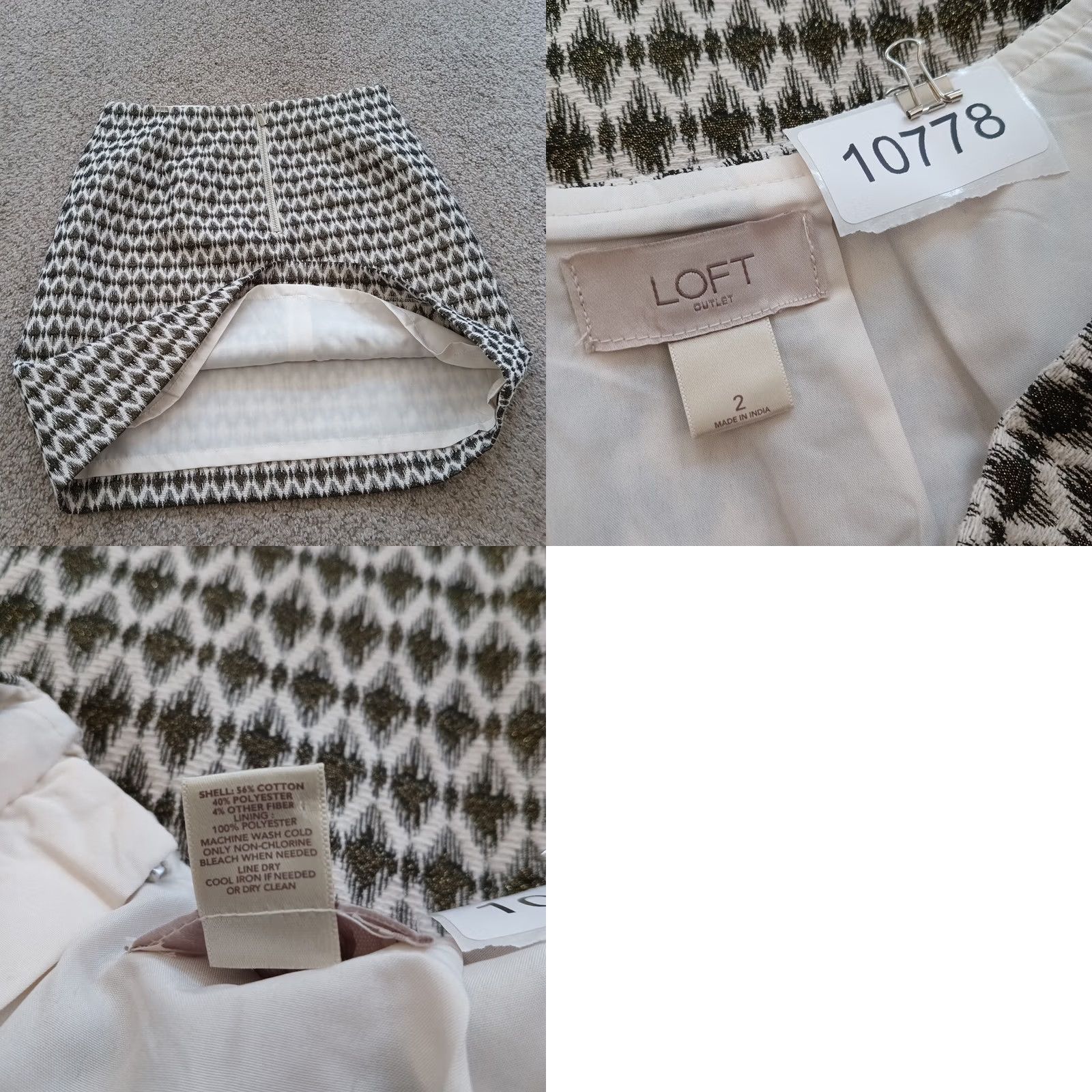 Loft LOFT Skirt Short A-Line Lined Silver Geometric Cotton Polyester Size 2 Women Size 26" / US 2 / IT 38 - 8 Thumbnail