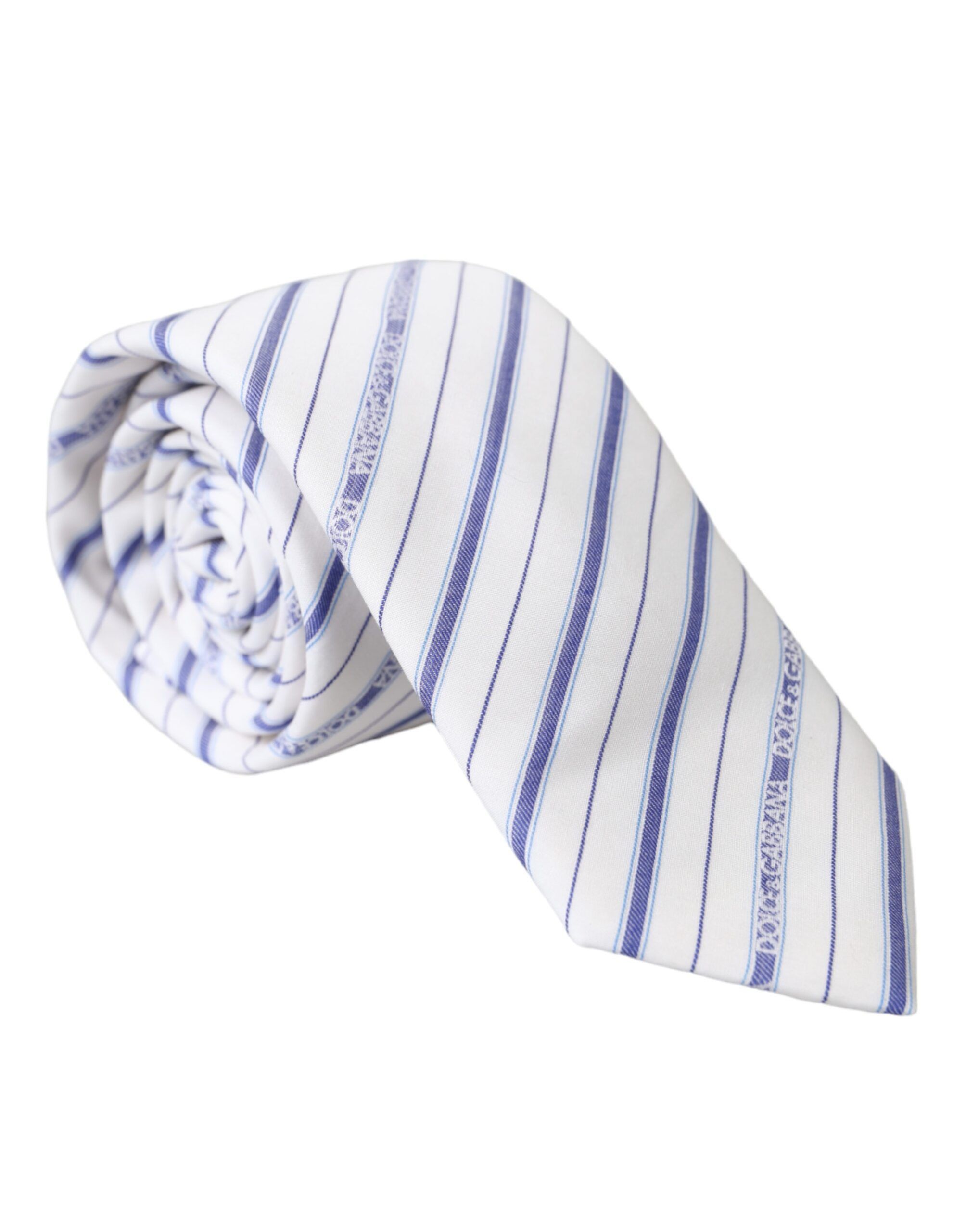 Dolce & Gabbana White Blue Stripes Silk Adjustable Men's Tie Size ONE SIZE - 1 Thumbnail