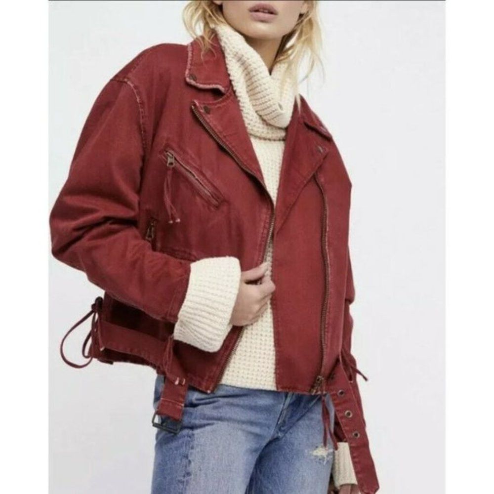 Free People New Free People Rebel Knit Oversized Moto Spiced Brandy Jac Size XS / US 0-2 / IT 36-38 - 2 Thumbnail