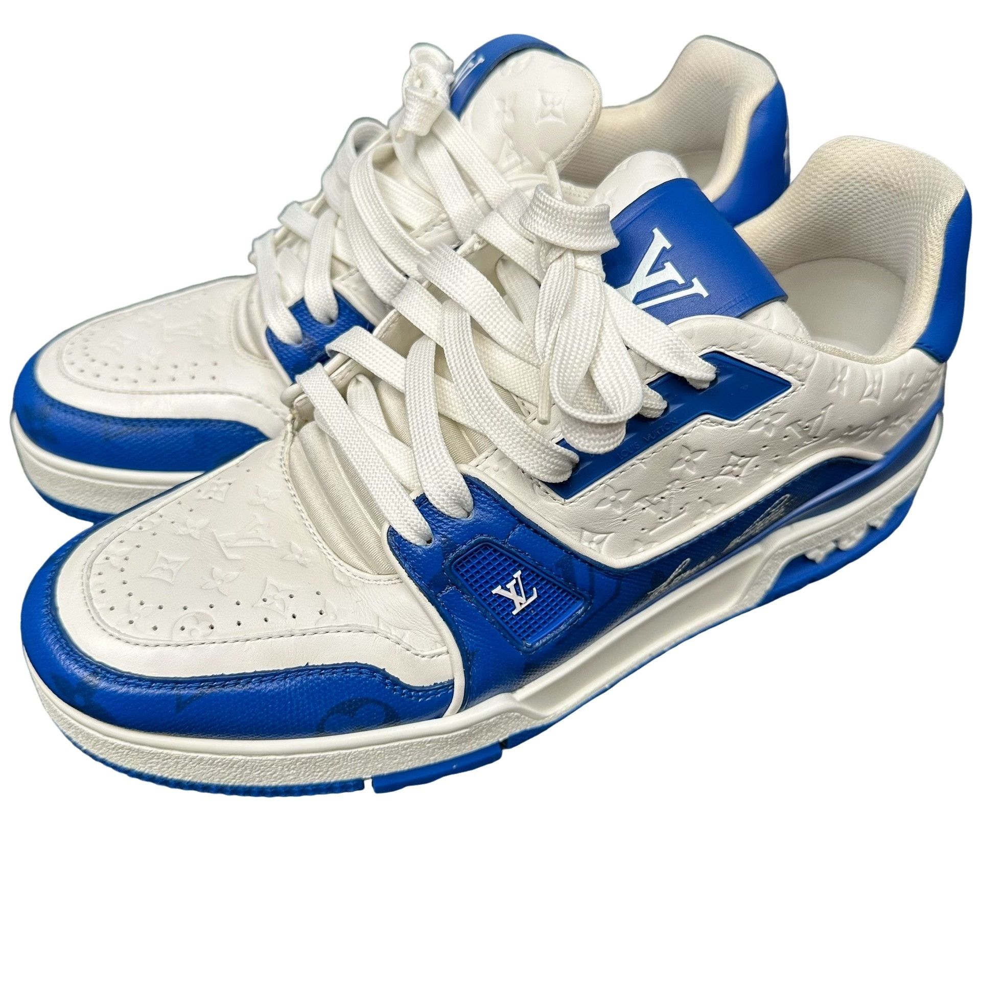 Louis Vuitton Louis Vuitton Blue Monogram Leather LV Trainer Sneakers 6.5 Size US 6.5 / EU 39-40 - 1 Thumbnail