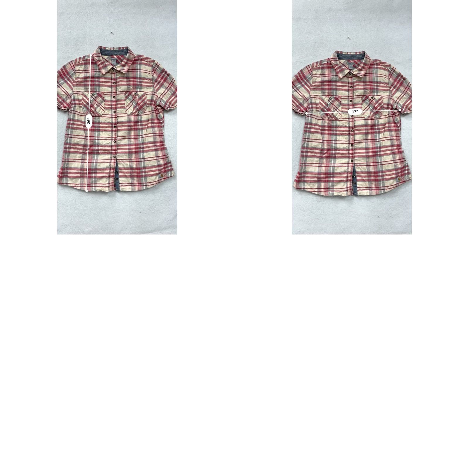 Carhartt Carhartt Womens Shirt Plaid Short Sleeve Button-Up L Red - Cotton Spandex, Lightweight, Outdoor Durable, Two Chest Pockets, Womens Size L / US 10 / IT 46 - 8 Thumbnail
