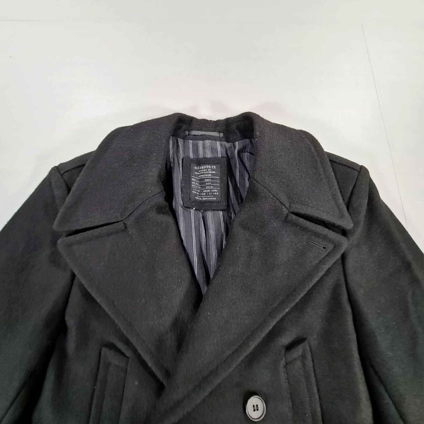 Allsaints AllSaints Mens Coat Black 40 Torrent Wool Double Breasted Peacoat Coat Mens Wool Black 40 AllSaints Size US XXS / EU 40 - 3 Thumbnail