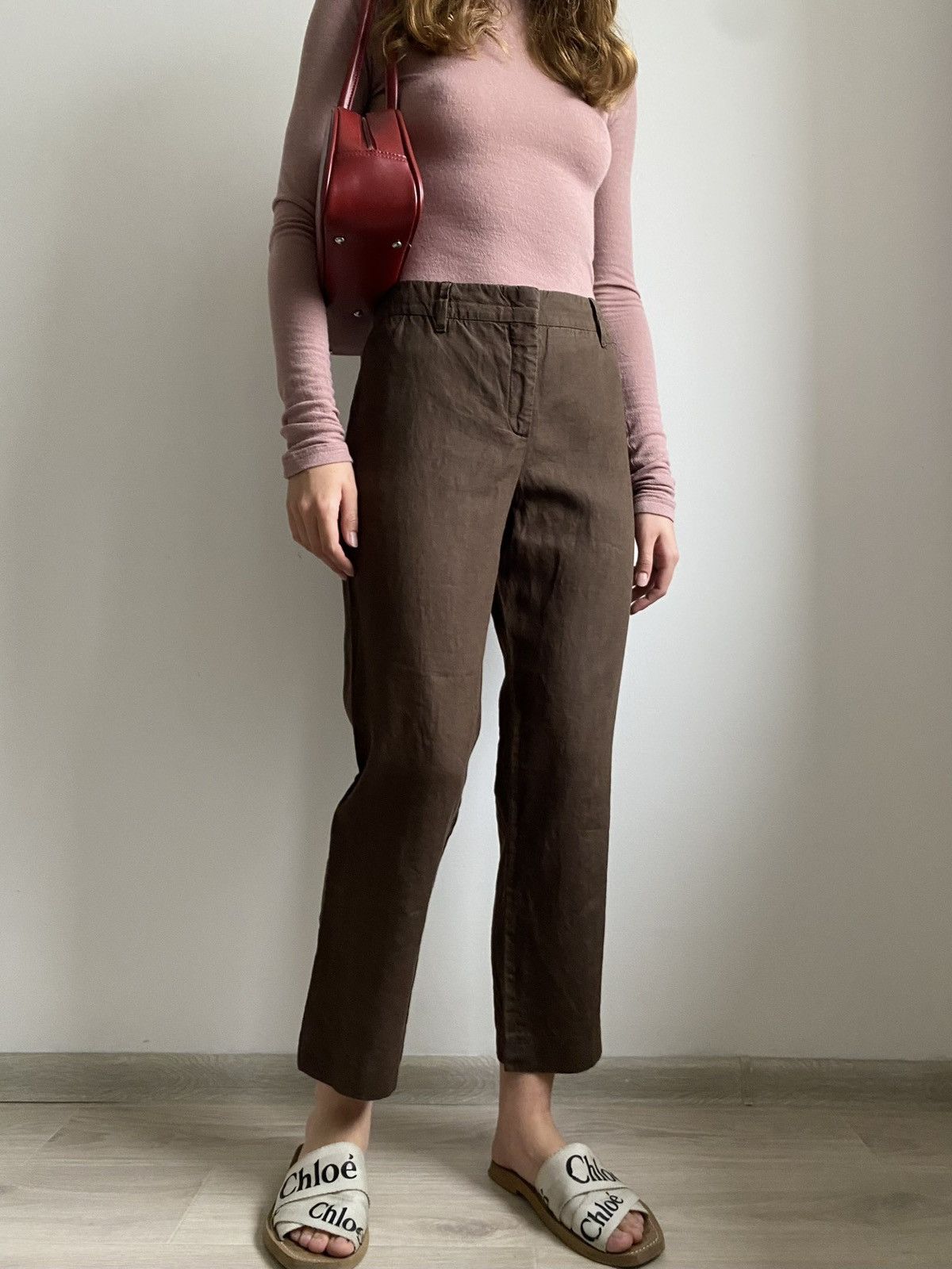 Prada PRADA WOMEN CROPPED PANTS BROWN LINEN FLAT FRONT IT 46 XL Size 32" / US 10 / IT 46 - 1 Thumbnail