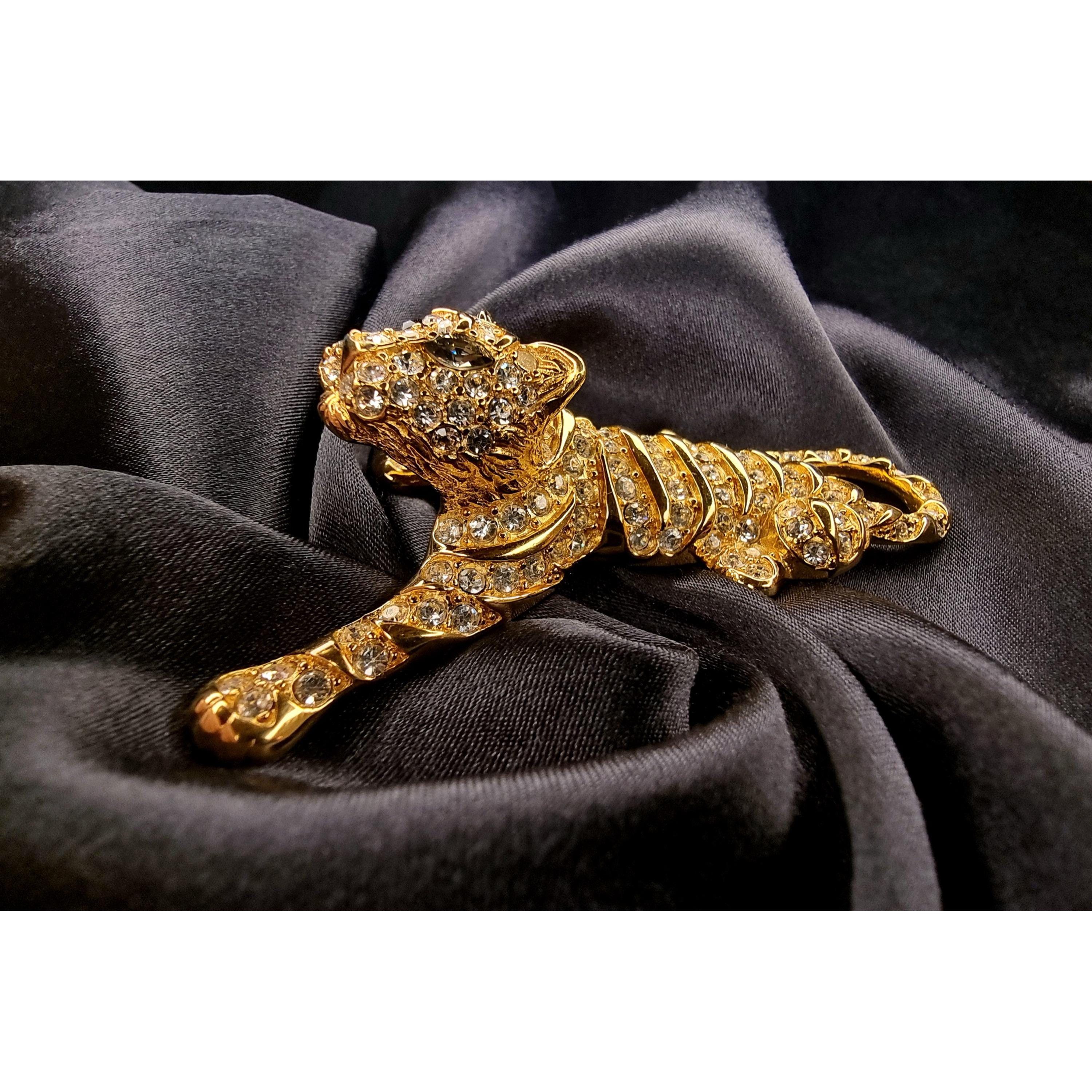 Other Vintage Signed TRIFARI Tiger Large Brooch Pin Gold Plated wi Size ONE SIZE - 2 Thumbnail