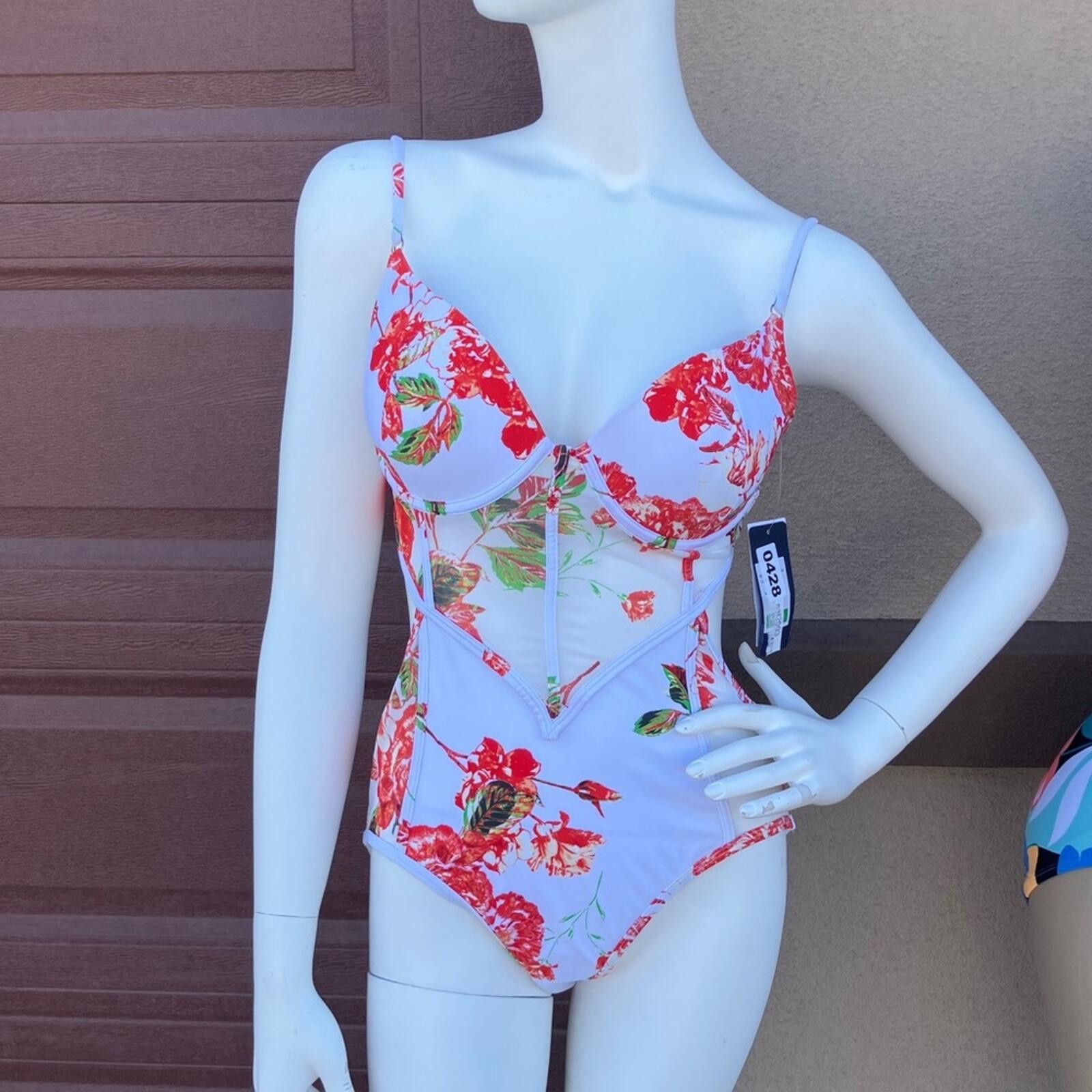 Other RACHEL Rachel Roy One Piece Bodysuit with Red Floral Print Size ONE SIZE - 1 Thumbnail
