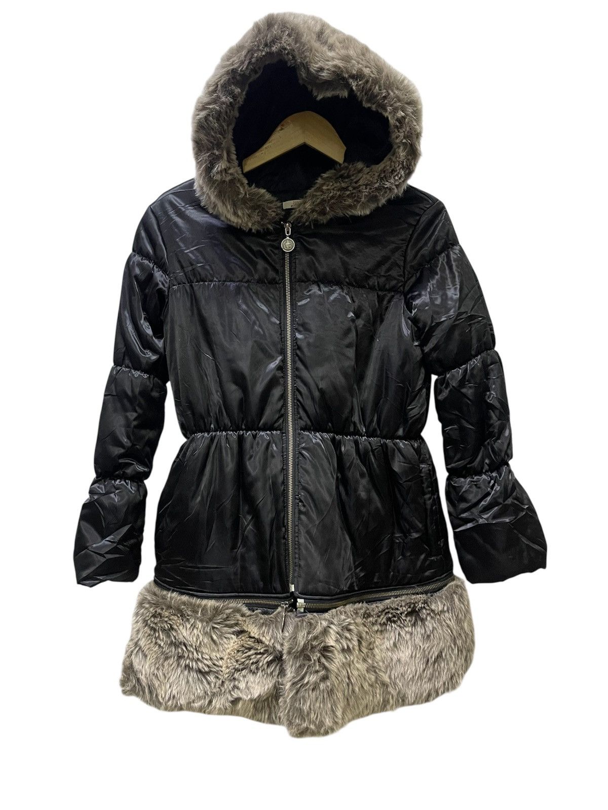 Jean Paul Gaultier Junior Gaultier Girls Black Faux Fur Trim Winter Coat Jacket Size S / US 4 / IT 40 - 2 Thumbnail