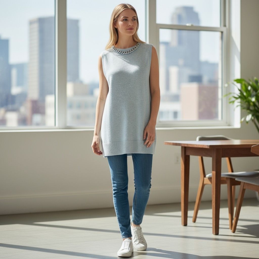 Michael Kors Michael Kors Chain-Neck Sleeveless Sweater Tunic Pearl Heather Gray NWT Size M Soft Knit Top MSRP $140 Size M / US 6-8 / IT 42-44 - 9 Thumbnail