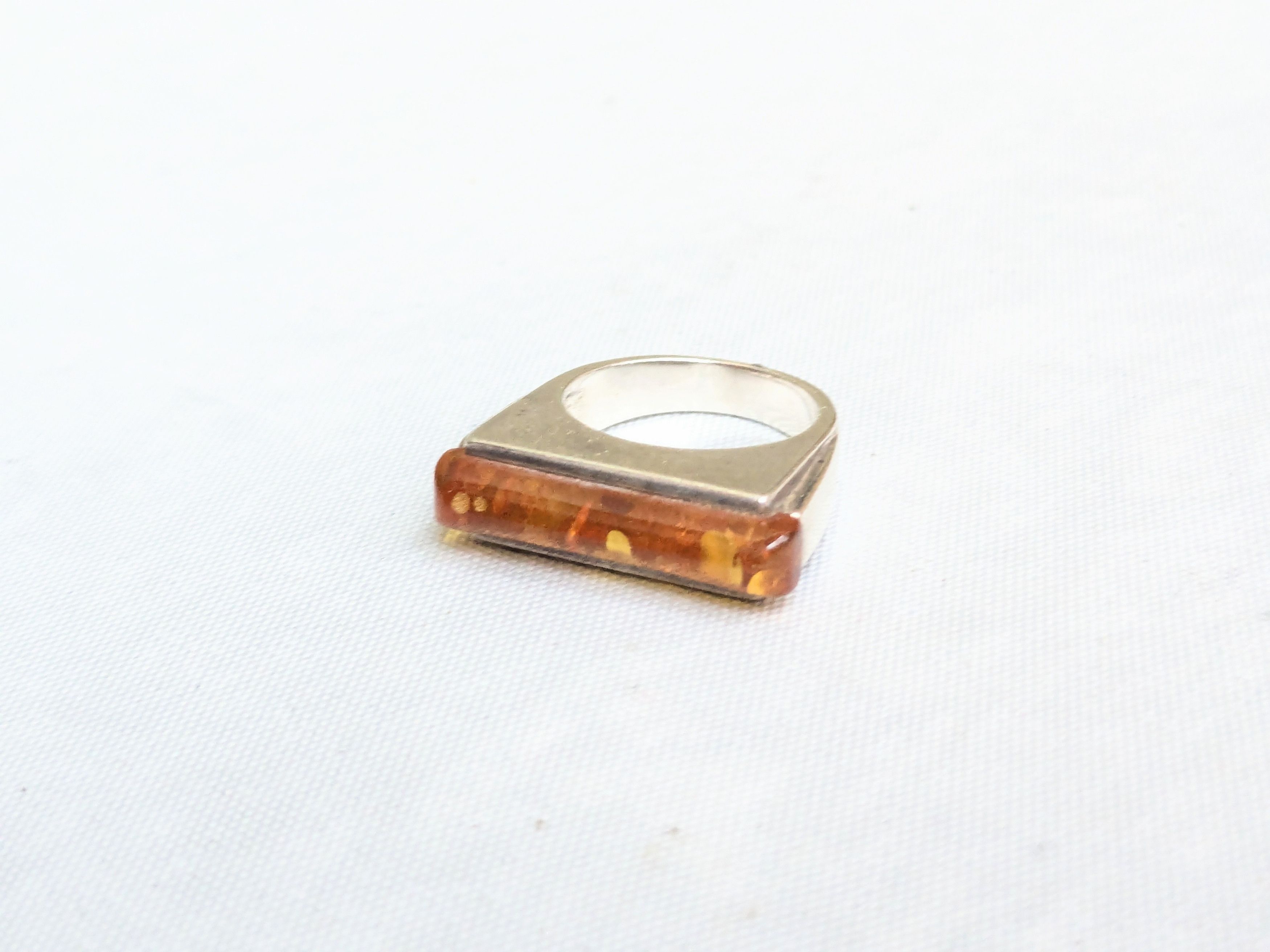 Jewelry Sterling Silver Ring Amber 6.75 Orange Avant Garde Modern Size ONE SIZE - 2 Thumbnail