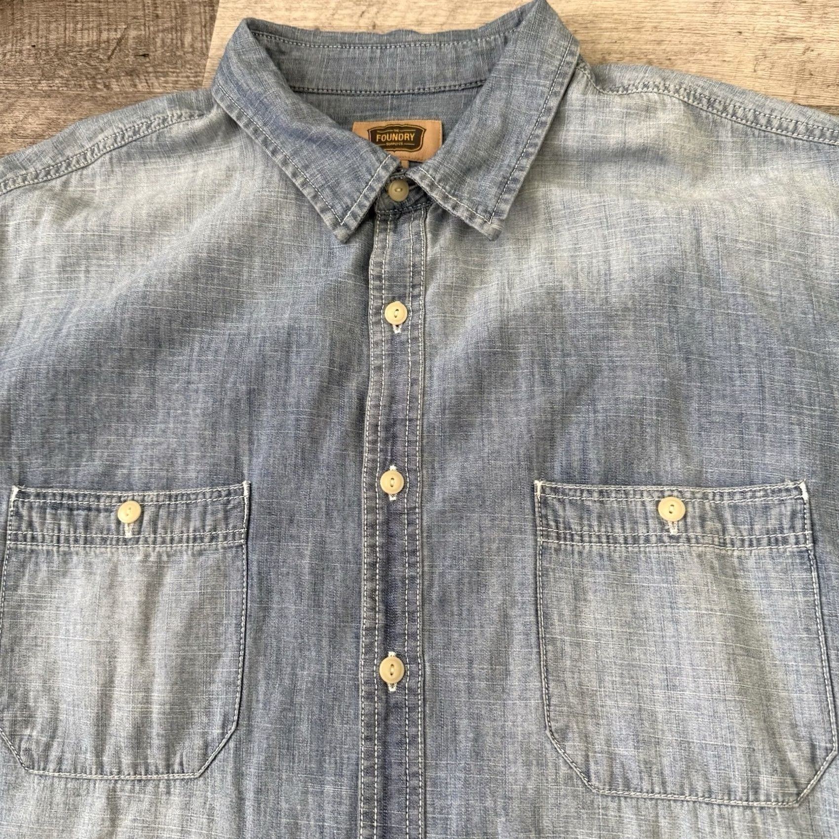 Vintage The Foundry Shirt Mens 3XLT Blue 100% Cotton Chambray Pockets Button-Up Casual Classic Outdoor Designer Size US XXL / EU 58 / 5 - 3 Thumbnail