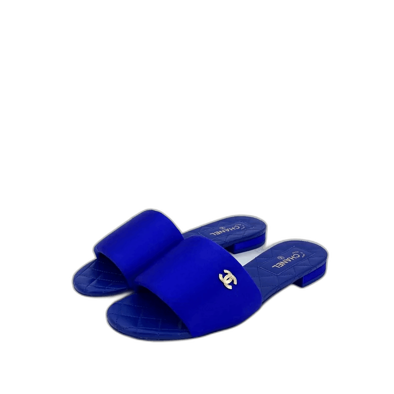 Chanel Blue Logo Satin Casual Slide Sandals -2505