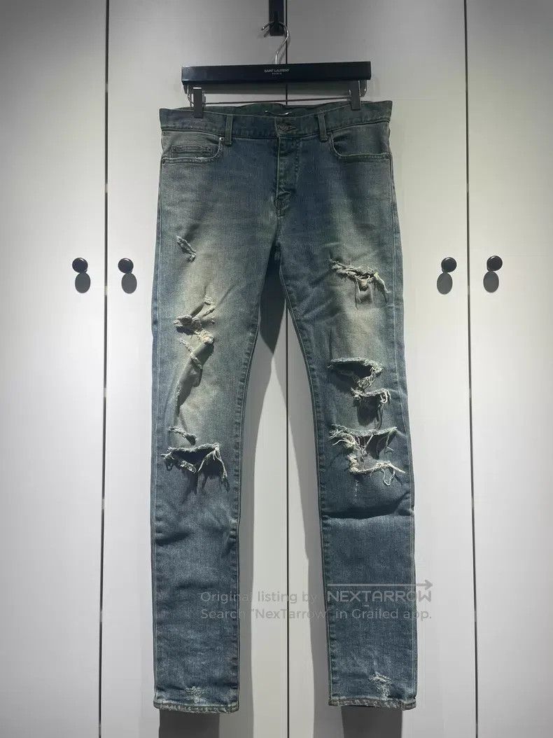 Saint Laurent Paris Saint Laurent Paris Blue Big Destroyed Denim Jeans Size US 32 / EU 48 - 1 Thumbnail
