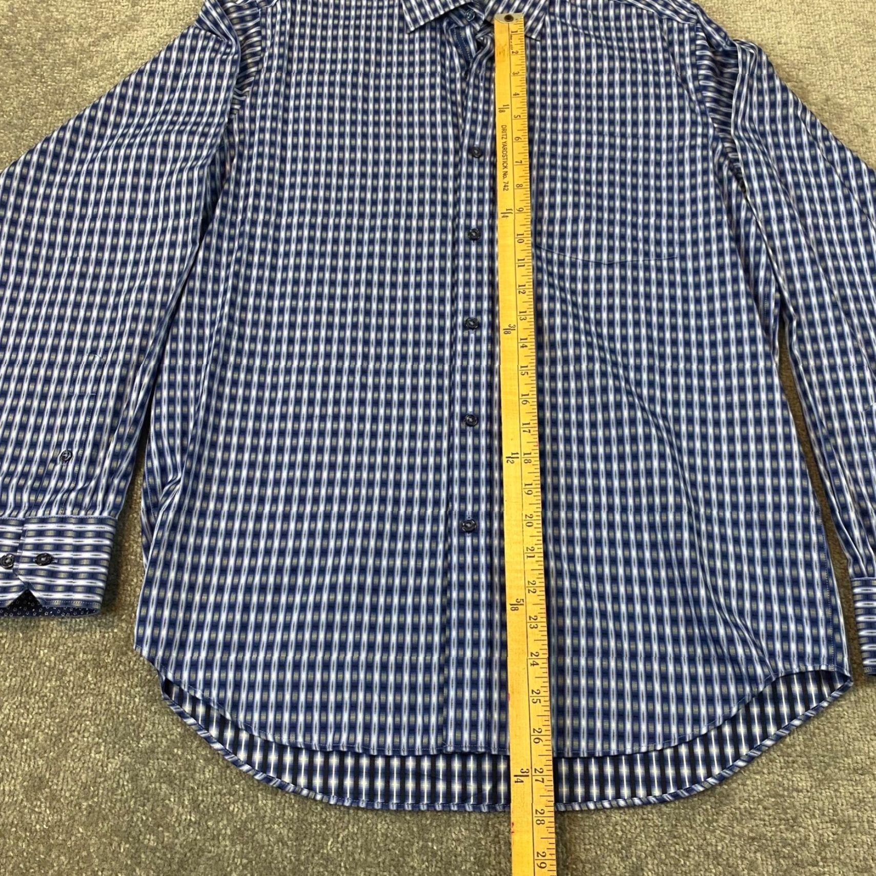 BUGATCHI BUGATCHI Shirt Mens Small Blue Plaid Geometric Button Up Casual Dress Top L/S Size US S / EU 44-46 / 1 - 6 Thumbnail