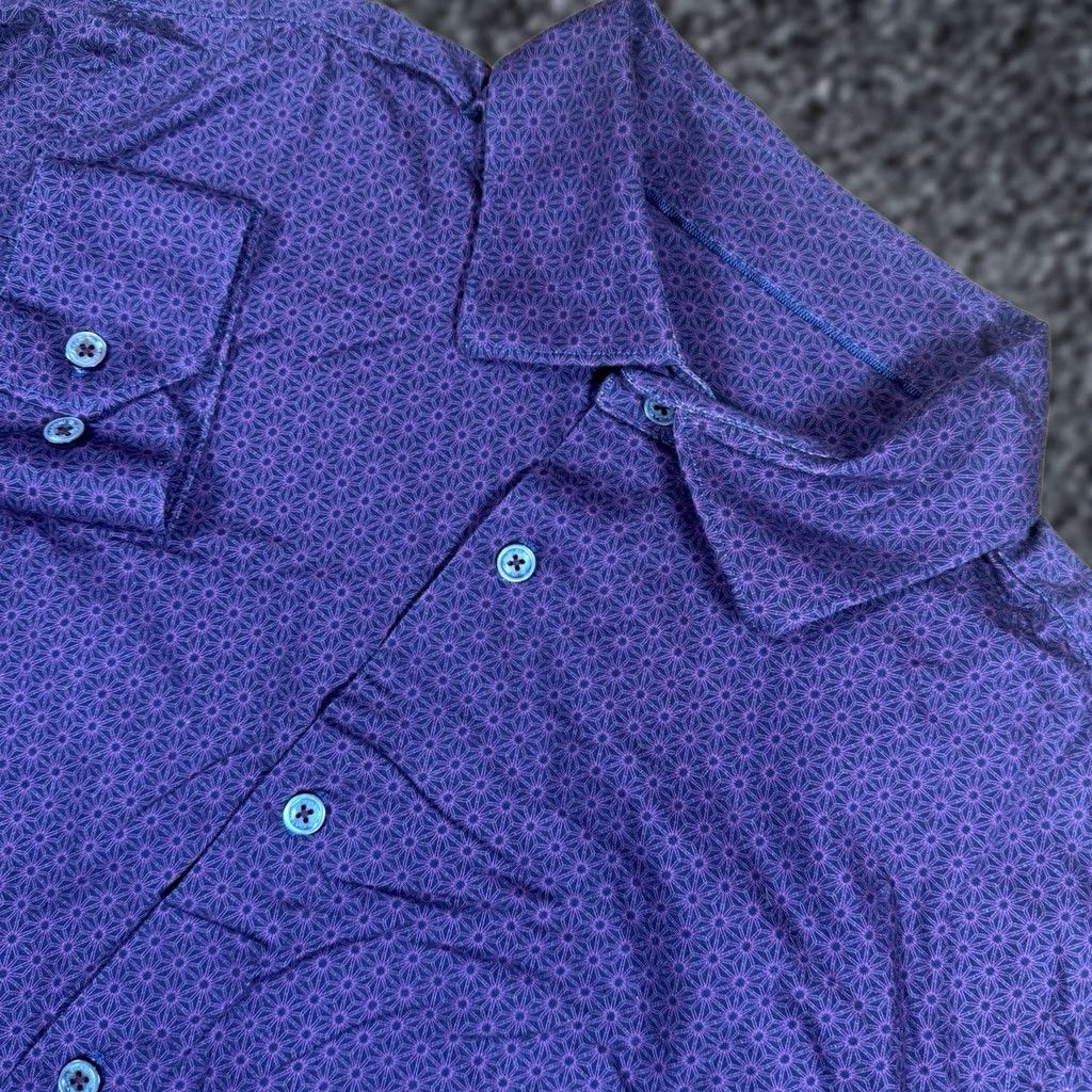 BUGATCHI BUGATCHI Button-Up Shirt Mens Large L 8 Way Stretch Geometric AOP Long Sleeve Multicolor Size 42R - 1 Thumbnail