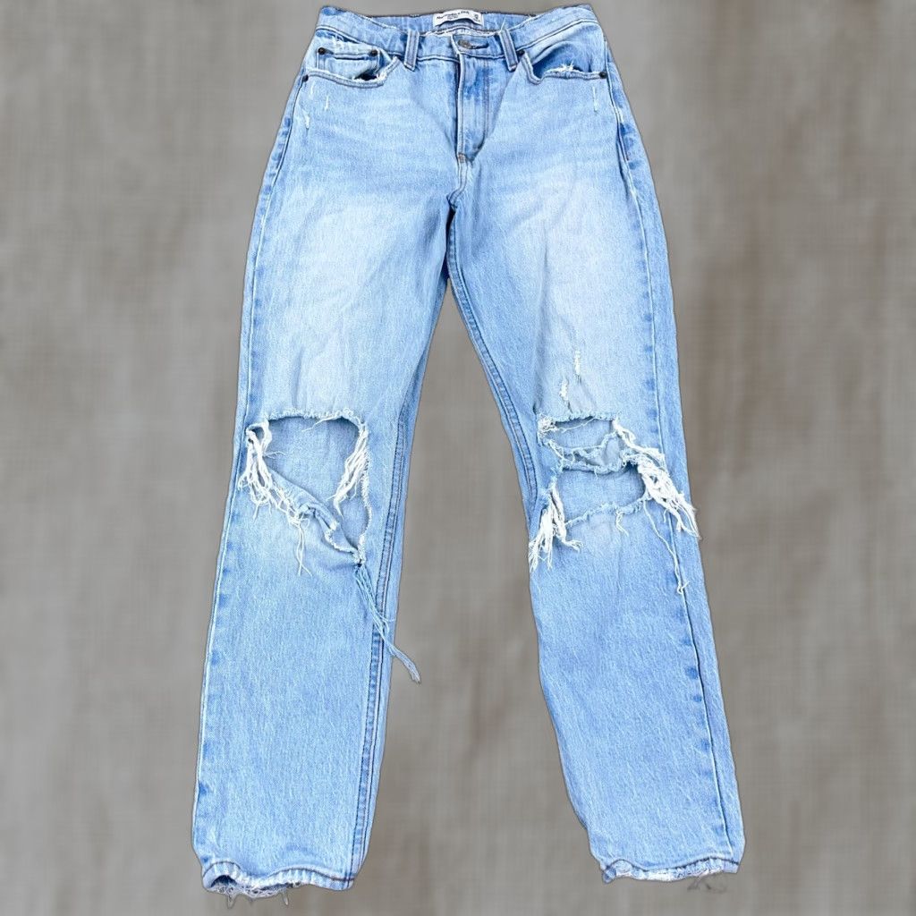 Abercrombie & Fitch VINTAGE Abercrombie & Fitch Mom Jeans Women 0 25 High Rise Distressed Light Blue 25x26 5-Pocket Denim Jeans Mens Womens Boys Girls Size 25" / US 0 / IT 36 - 1 Thumbnail