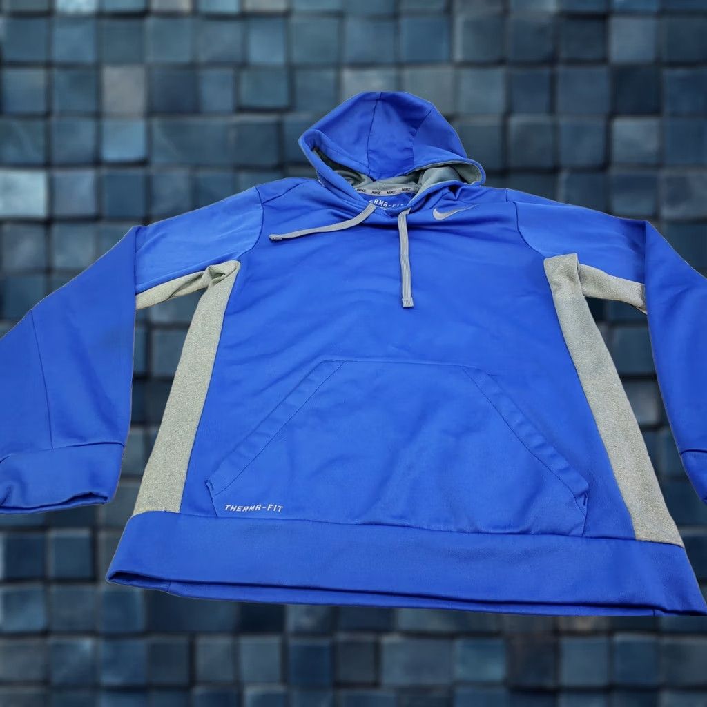 Nike Nike Therma-FIT Pullover Hoodie Men S Blue Gray 650733 Kangaroo Pocket Logo Sportswear Sweatshirt Size US S / EU 44-46 / 1 - 1 Thumbnail