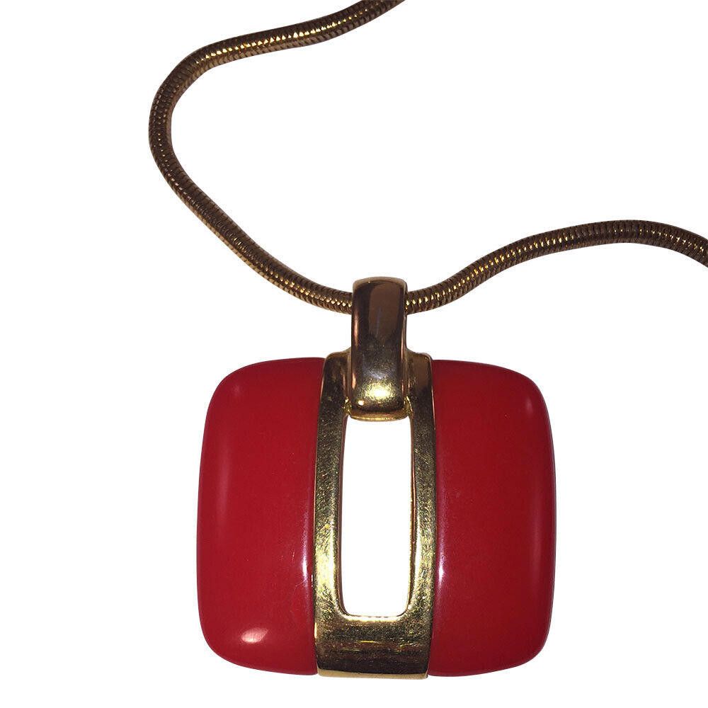 Lanvin Lanvin Large Square Red and Gold Pendant Necklace Size ONE SIZE - 2 Thumbnail