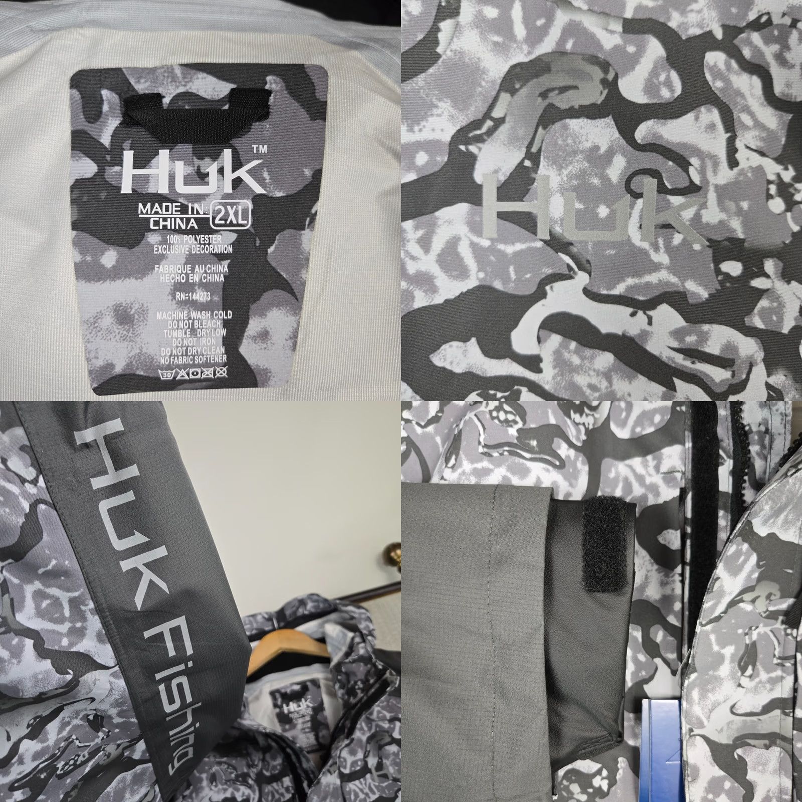 Vintage HUK Fishing Jacket Mens Sz 2XL New Smoke Camo Hooded Wind/Waterproof Shell 40 Size US XXL / EU 58 / 5 - 9 Thumbnail