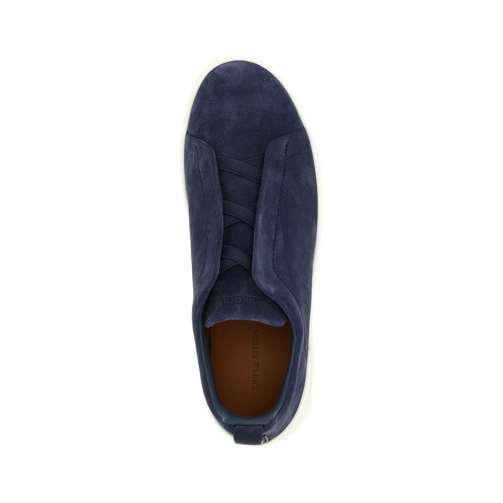 ZEGNA Triple Stitch Blue Suede Low Top Sneakers New (Men's s