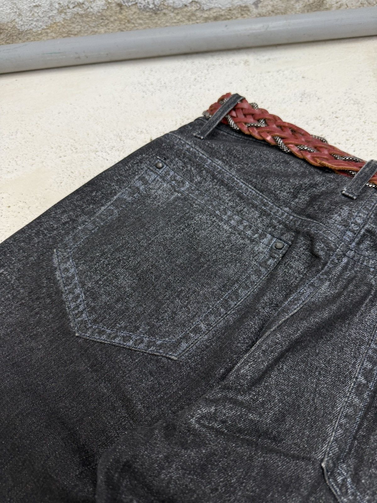 If Six Was Nine Buona Giornata Black Coated Shine Loose Straight Jeans Size US 30 / EU 46 - 18 Thumbnail