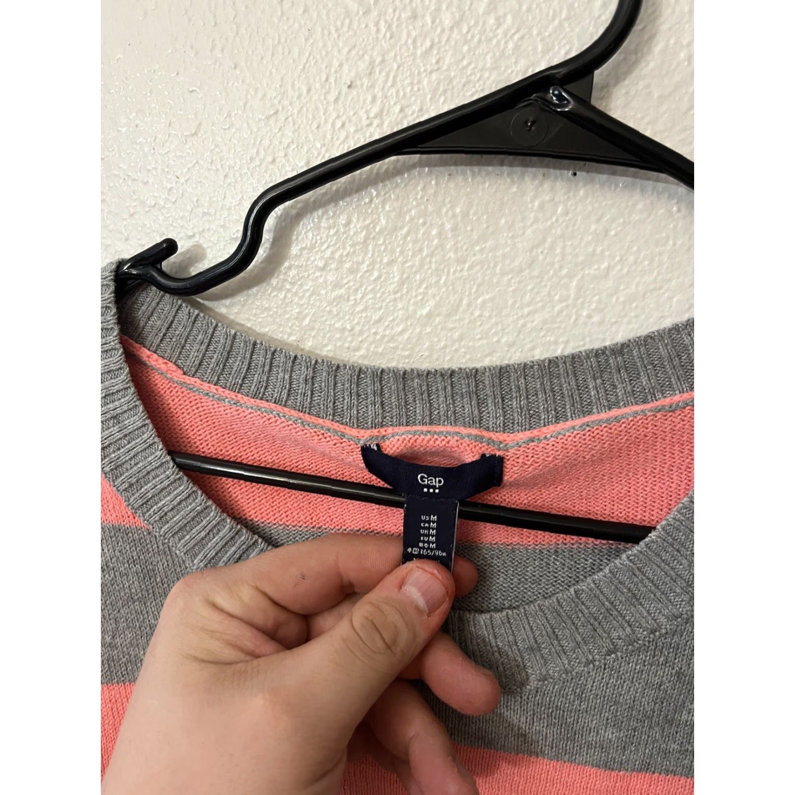 Gap VINTAGE Gap T-Shirt Women Solid Round Neck Long Sleeve Size M Pink Gray Striped 90s Womens Size M / US 6-8 / IT 42-44 - 3 Thumbnail