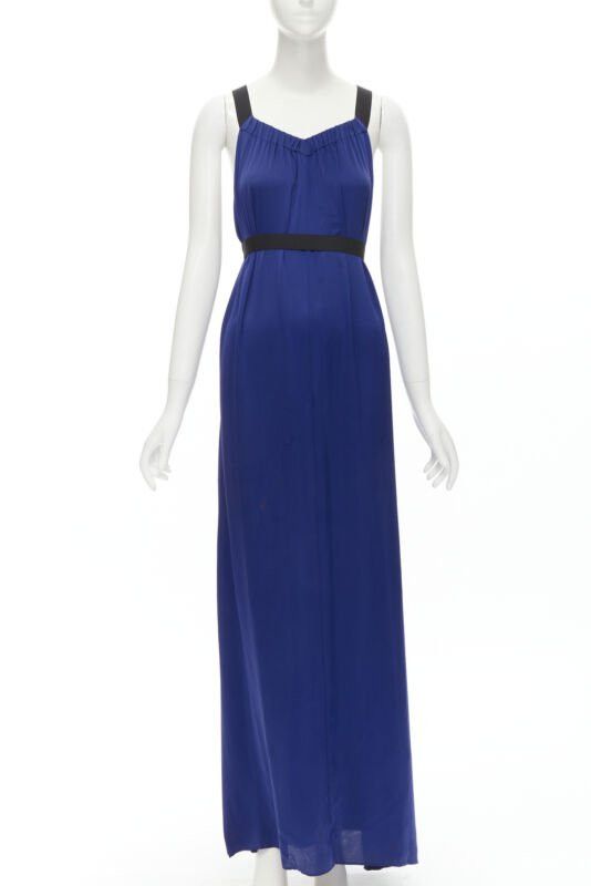 Theory THEORY cobalt blue 100% silk black elastic cross band open. back maxi dress XS Size XS / US 0-2 / IT 36-38 - 1 Thumbnail