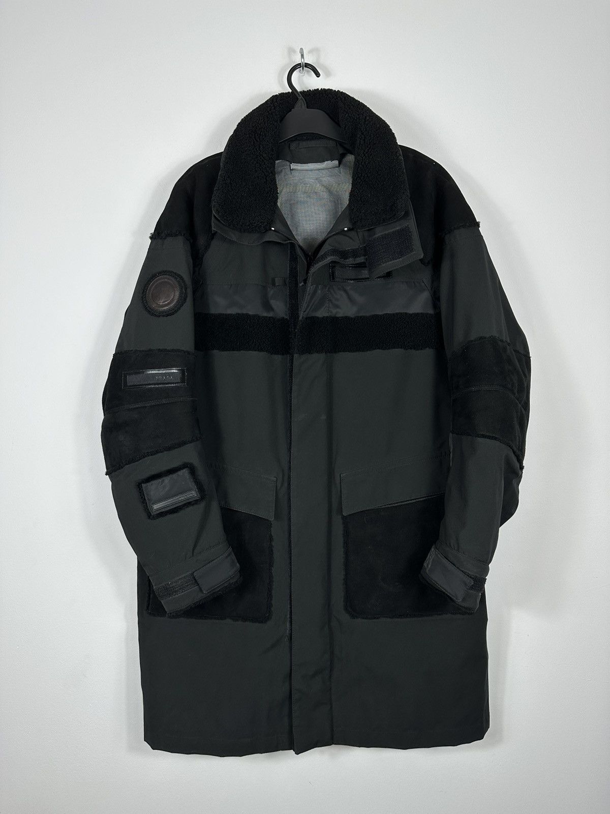 image of Archival Clothing Extra Prada Nylon Coat Shearling Waterproof Parka in Black, Men's (Size Large)