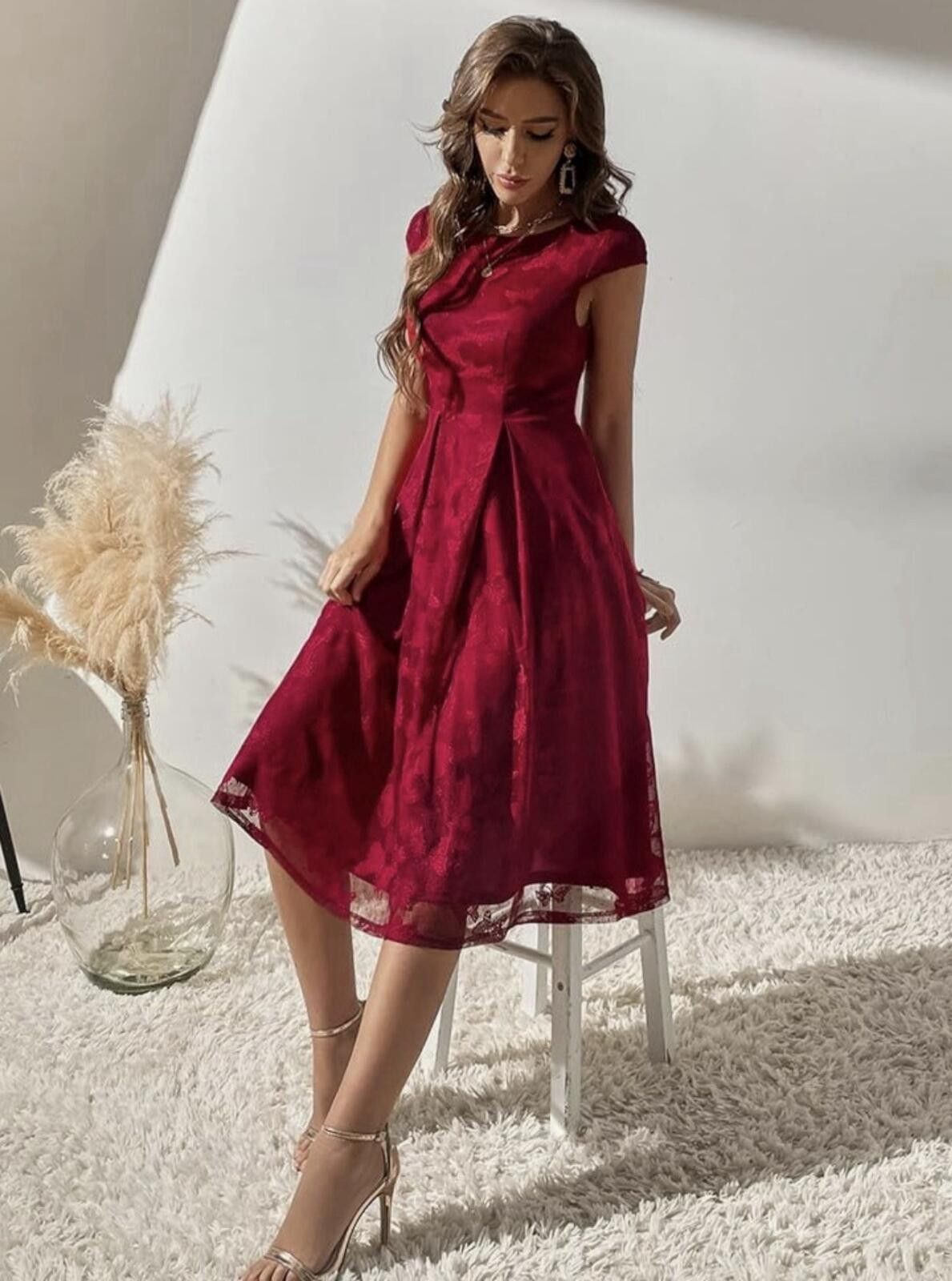 The Unbranded Brand Women Cap Sleeve Boat Neck Flared Hem HighWaist A LineDress Size L / US 10 / IT 46 - 2 Thumbnail