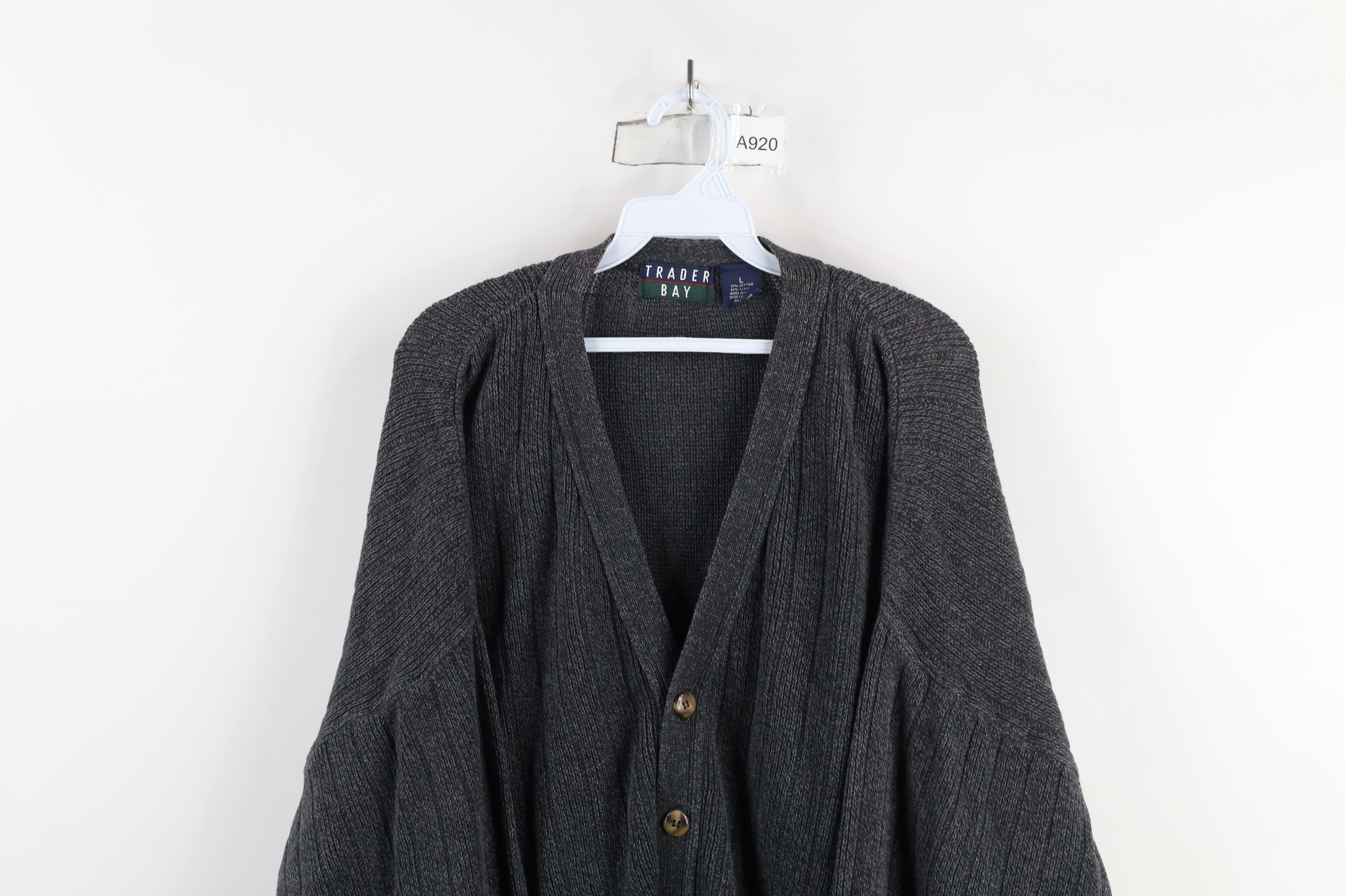 Vintage Vintage 90s Streetwear Ribbed Knit Cardigan Sweater Gray Size US L / EU 52-54 / 3 - 2 Thumbnail