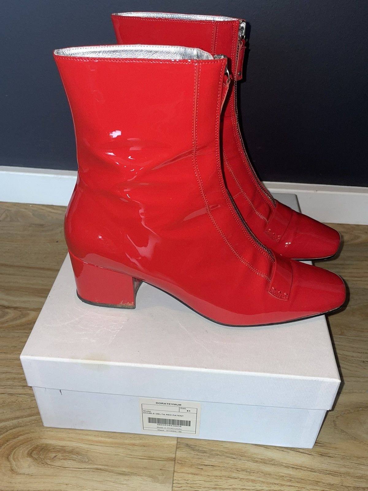 DORA TEYMUR DORATEYMUR Candy Apple Red Patent Leather Ankle Boot Size US 11 / IT 41 - 4 Thumbnail