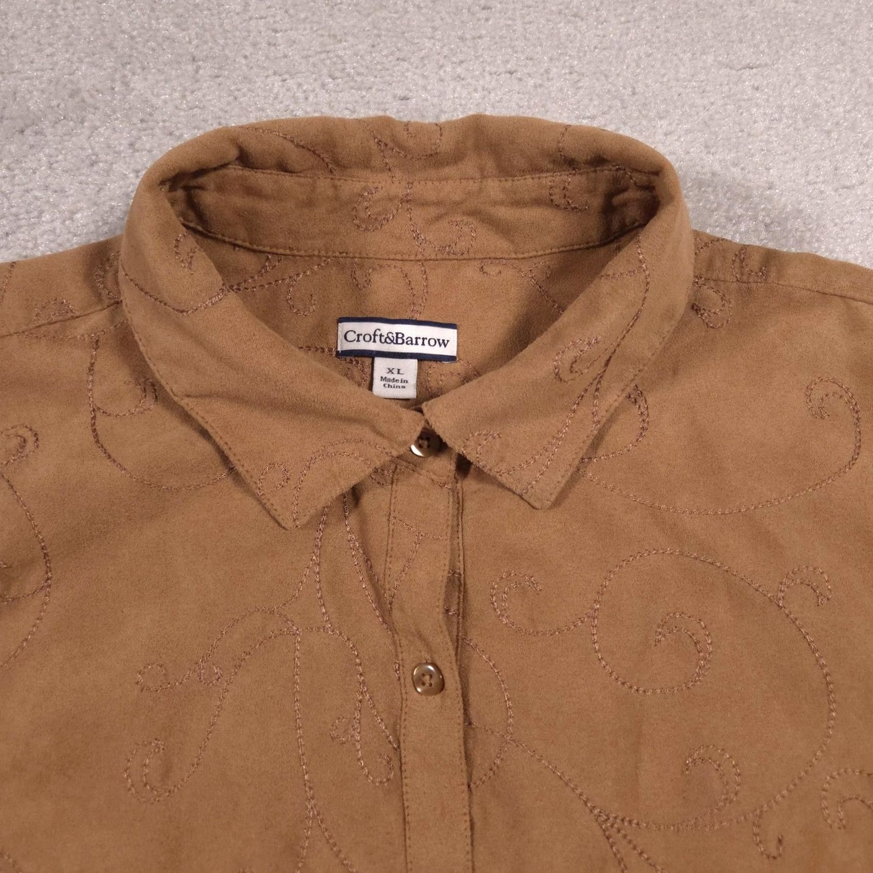 Croft & Barrow Croft & Barrow Shirt Womens XL Brown Paisley Embroidered Button Front Top Size XL / US 12-14 / IT 48-50 - 4 Thumbnail