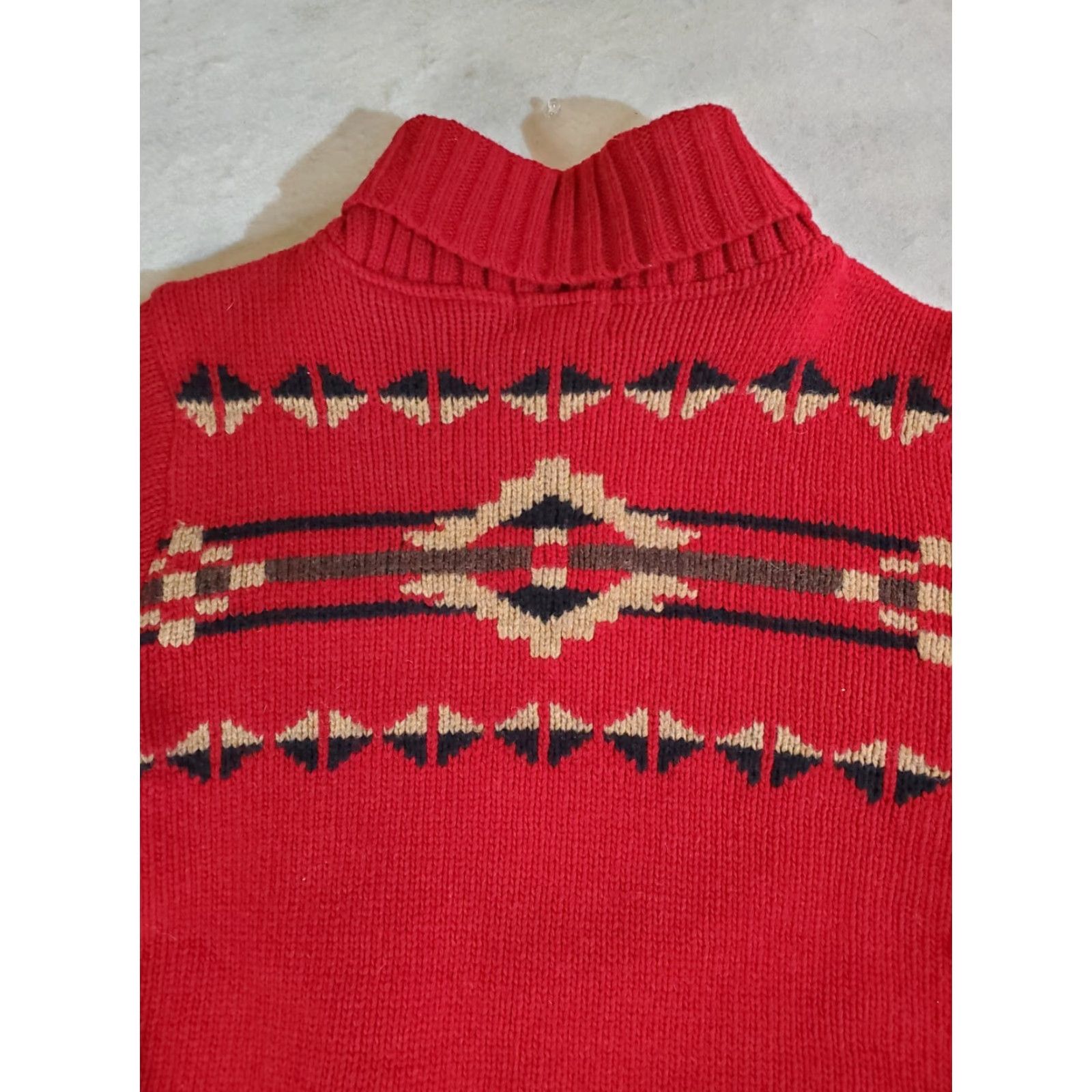 Pendleton VINTAGE Pendleton Jacket Aztec Wool Knit Red Black Suede Snap Front Sz L Women Size L / US 10 / IT 46 - 6 Thumbnail
