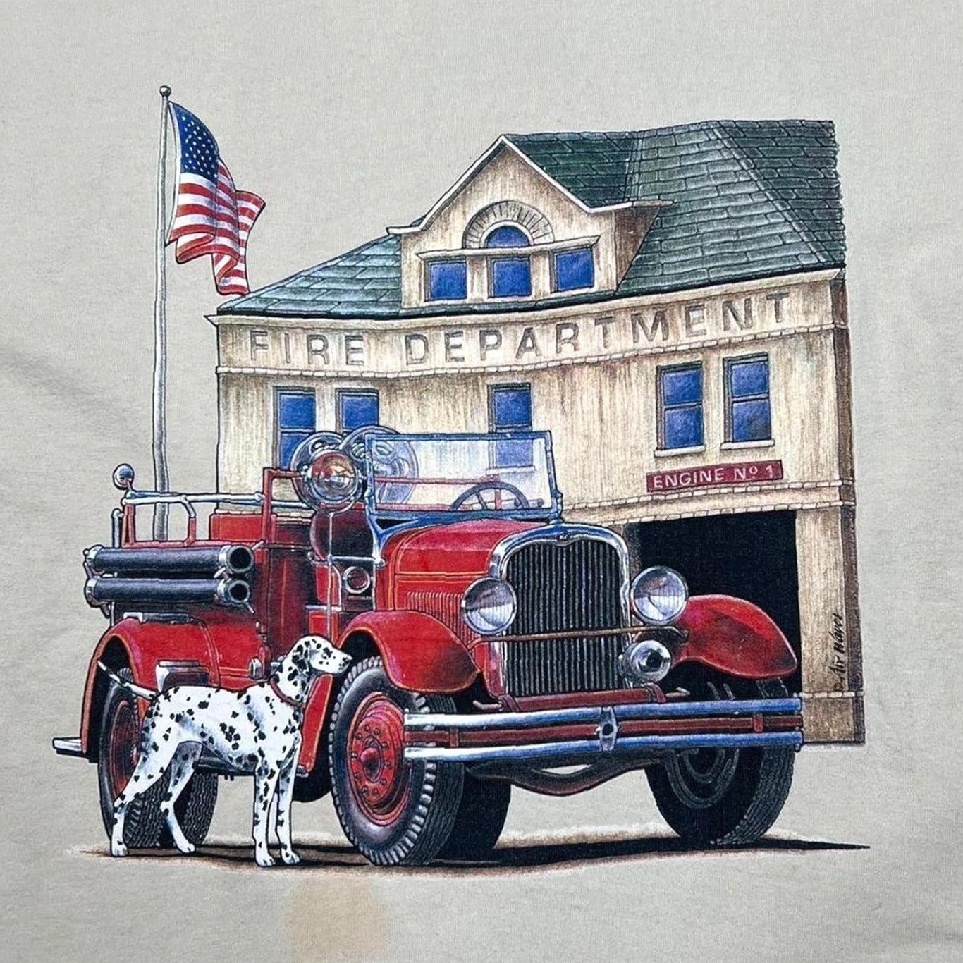 Fruit Of The Loom VINTAGE 90’s Fire Department Fire Fighter Souvenir Graphic Single Stitch T-Shirt Large Mens Cream Shirt 90s Fire Department Souvenir Graphic Front Size US L / EU 52-54 / 3 - 3 Thumbnail
