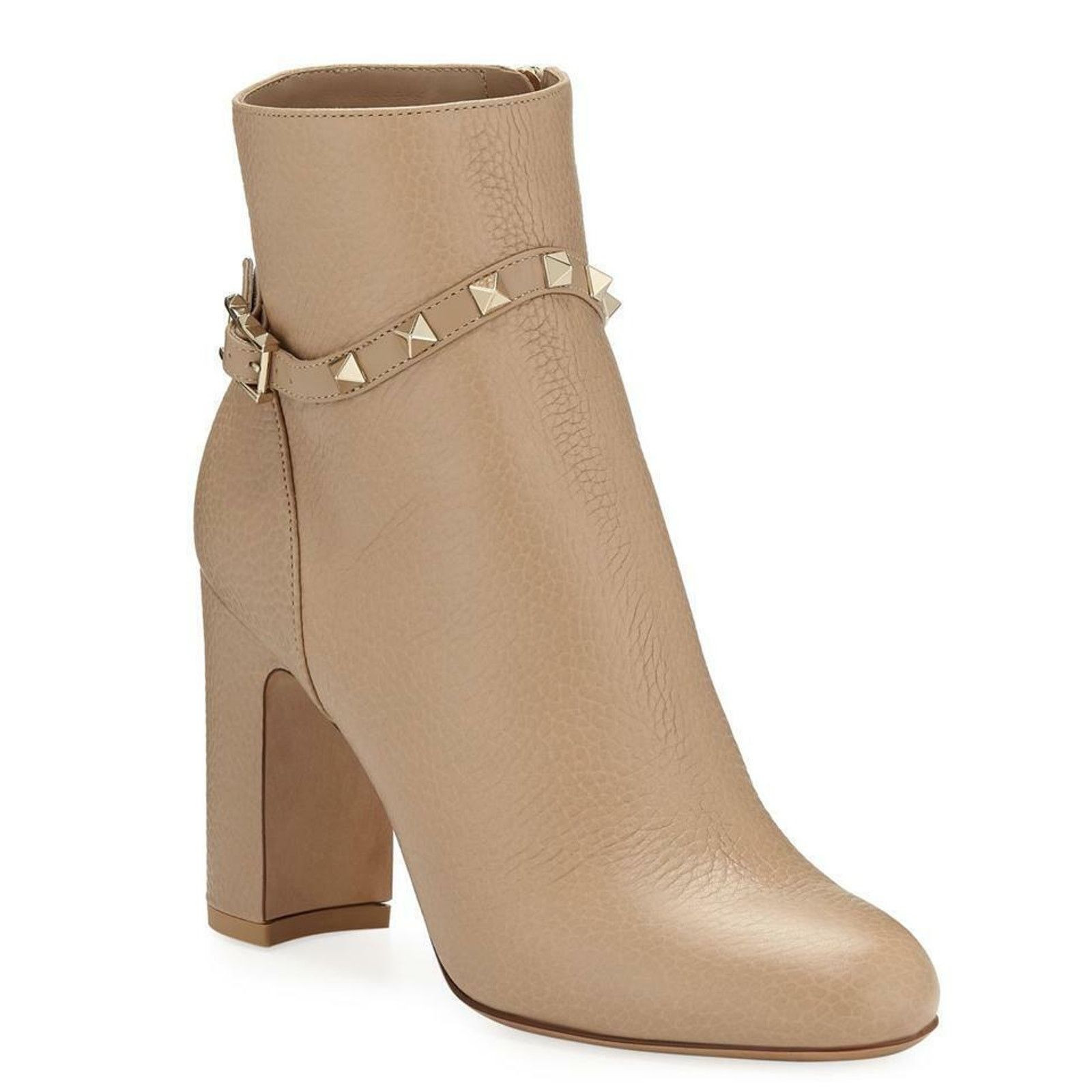 Valentino Valentino Rockstud 90 Beige Nude Leather Short Ankle Block Size US 9.5 / IT 39.5 - 4 Thumbnail