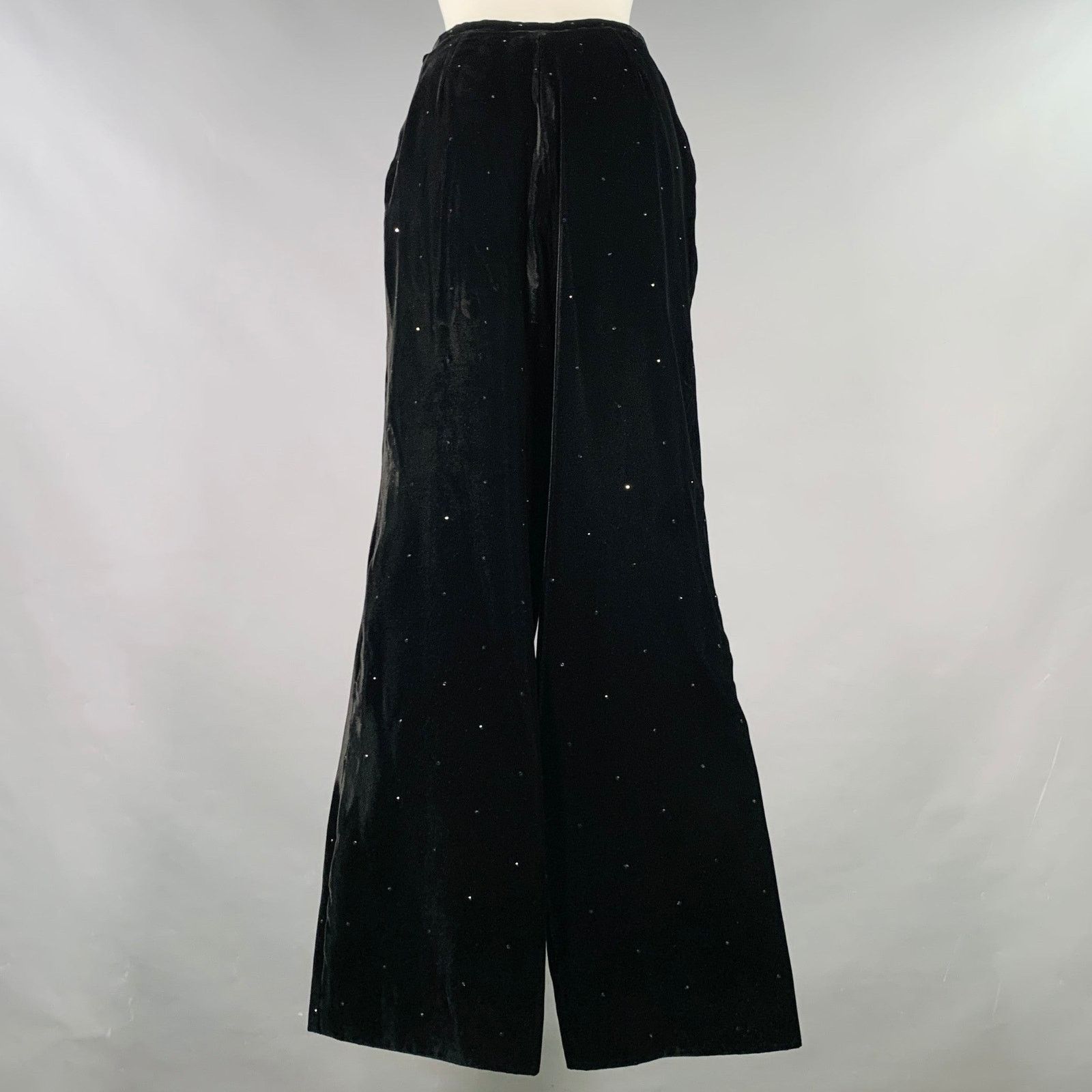 Giorgio Armani Size S Black Velvet Rhinestones Side Zipper Casual Pants Size 28" / US 6 / IT 42 - 2 Thumbnail