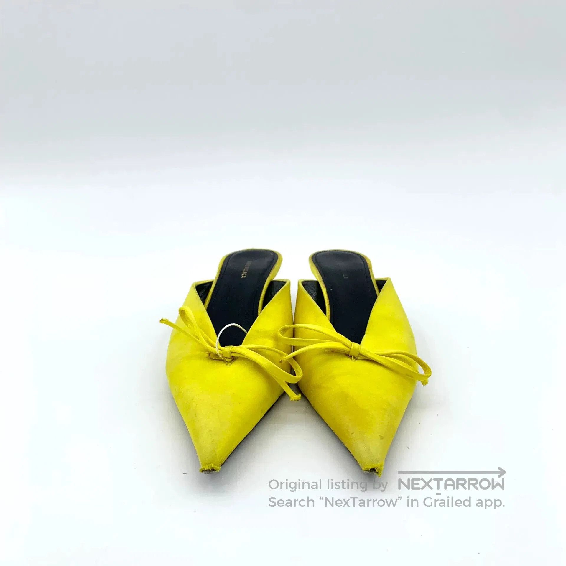 Balenciaga Balenciaga Yellow Satin Bow Low-Heel Mules. Size US 4 / IT 34 - 3 Thumbnail