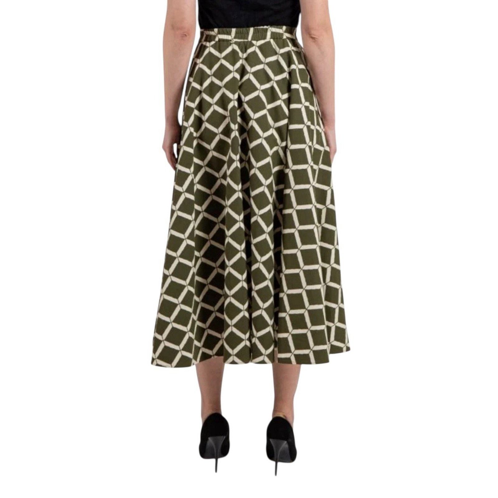 Other NIU NEW Olive Green Geometric Flared A-Line Skirt Midi XS Size 26" / US 2 / IT 38 - 2 Thumbnail