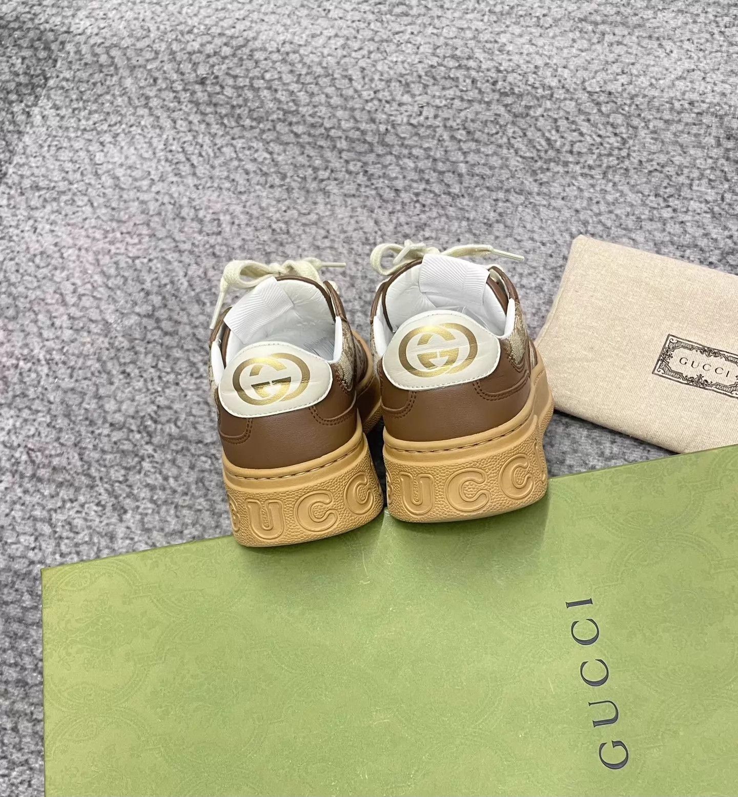 Gucci Gucci Double G All Over Print Brown Cookie Sneakers Size US 5 / IT 35 - 5 Thumbnail