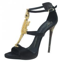 Giuseppe Zanotti Giuseppe Zanotti Black Satin & Leather Alligator Sandals Size US 8 / IT 38 - 1 Thumbnail