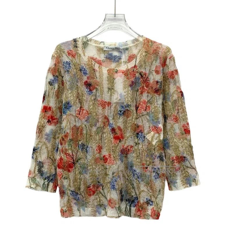 Dior Dior Multi-coloured cashmere floral hollow round-neck long Size XS / US 0-2 / IT 36-38 - 1 Thumbnail