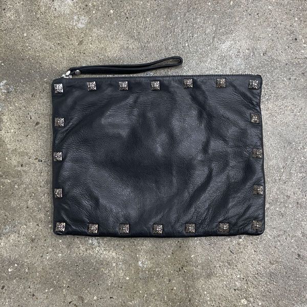 image of Chrome Hearts Pyramid Stud Clutch Bag in Black, Men's