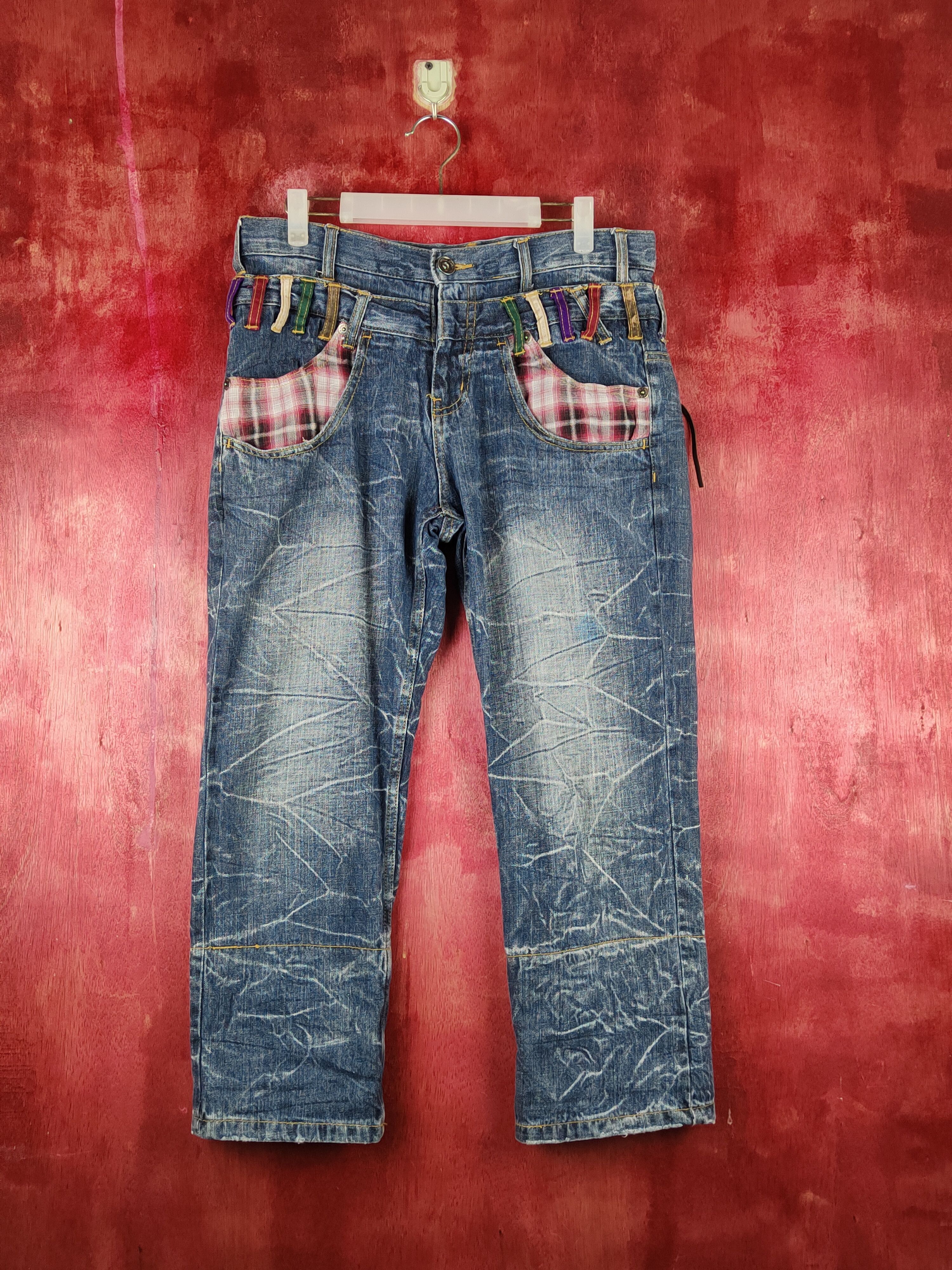 Japanese Brand Nylaus double waist Dark Blue cropped short Denim #S1519 Size US 33 - 2 Thumbnail