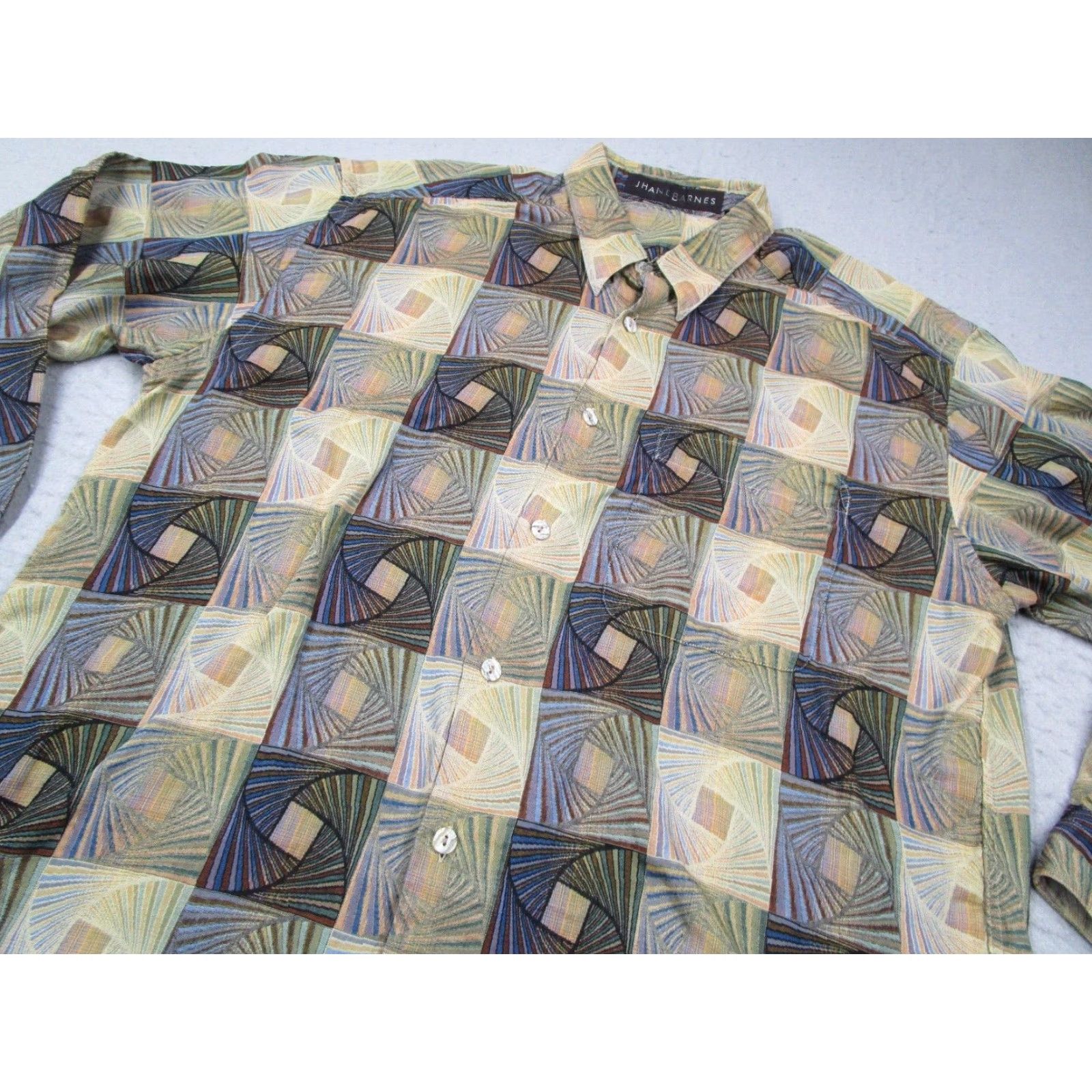 Vintage VINTAGE Jhane Barnes Mens Yellow Button Down Shirt Large Geometric Cotton Size US L / EU 52-54 / 3 - 2 Thumbnail