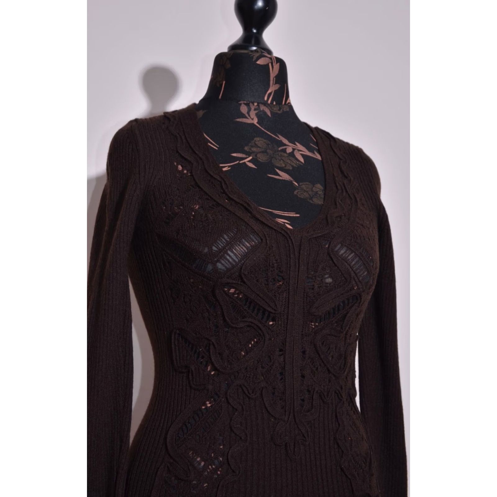 Vintage Angelo Marani Jumper Womens Brown Merino Wool Knit V-Neck Size S Pullover Designer Casual/Party/Cocktail Knitwear Size S / US 4 / IT 40 - 2 Thumbnail